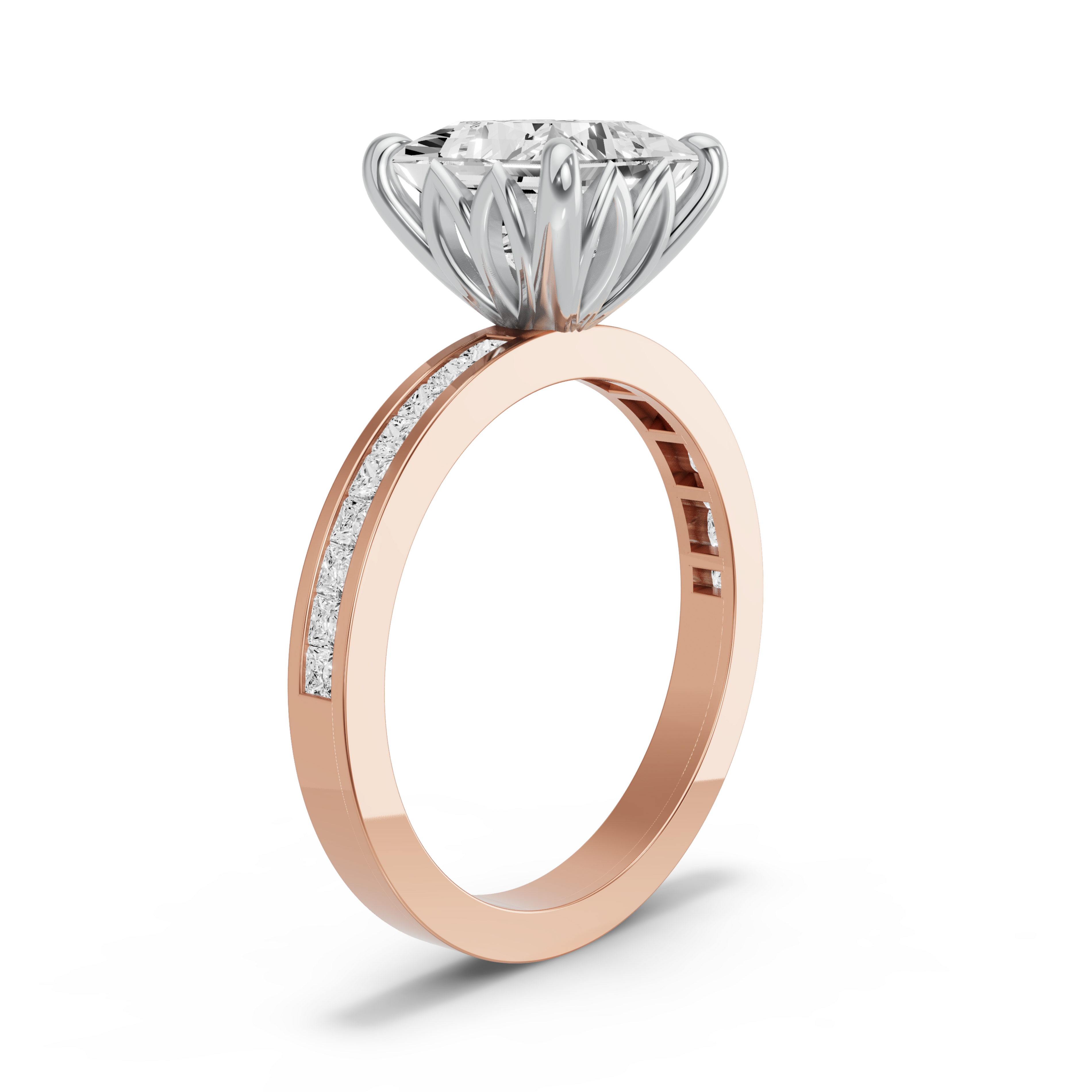 Image for Princess Lotus Basket Ring with Channel band in 10K Two Tone Yellow Gold