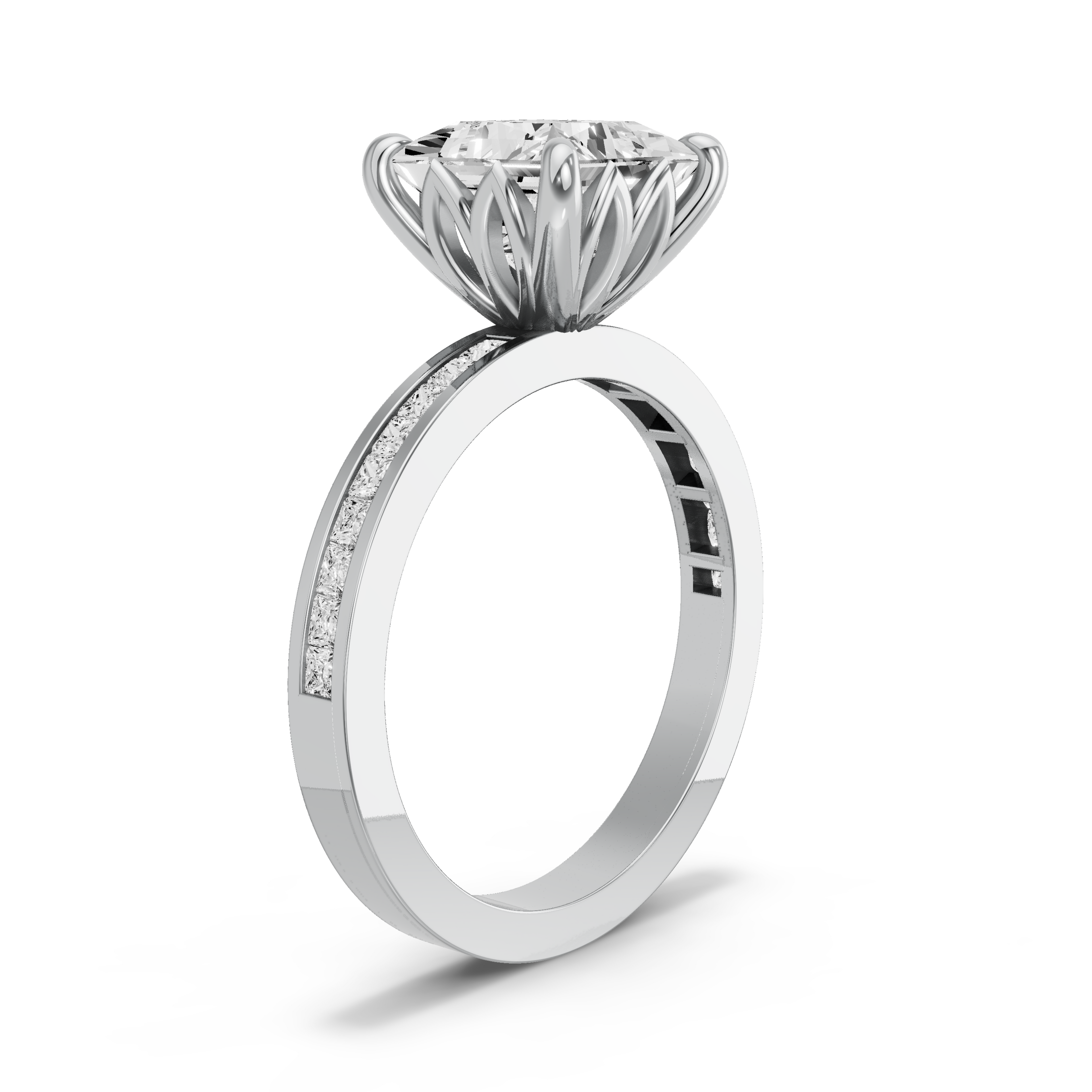 Image for Princess Lotus Basket Ring with Channel band in 10K Two Tone Rose Gold