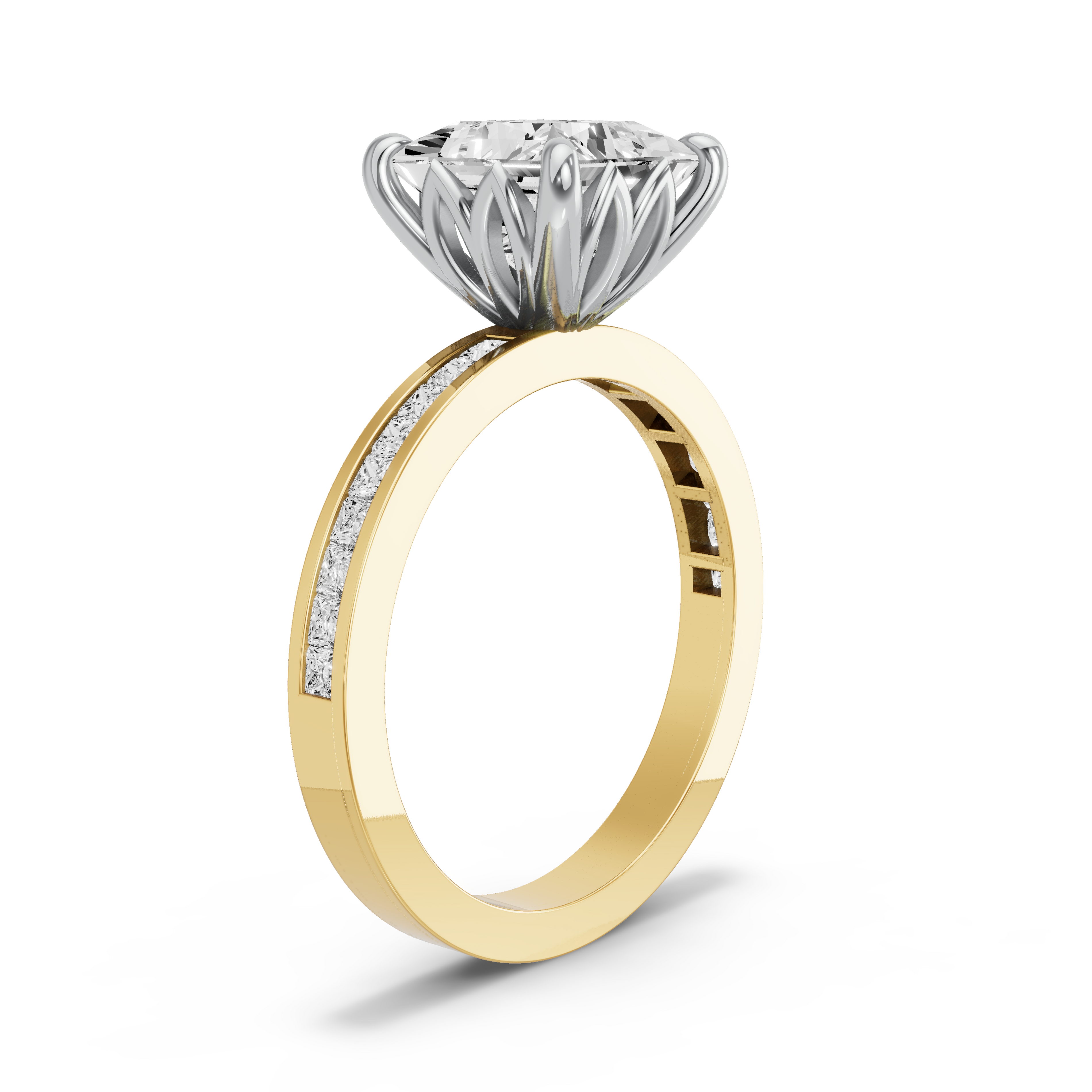 Image for Princess Lotus Basket Ring with Channel band in 18K Rose Gold