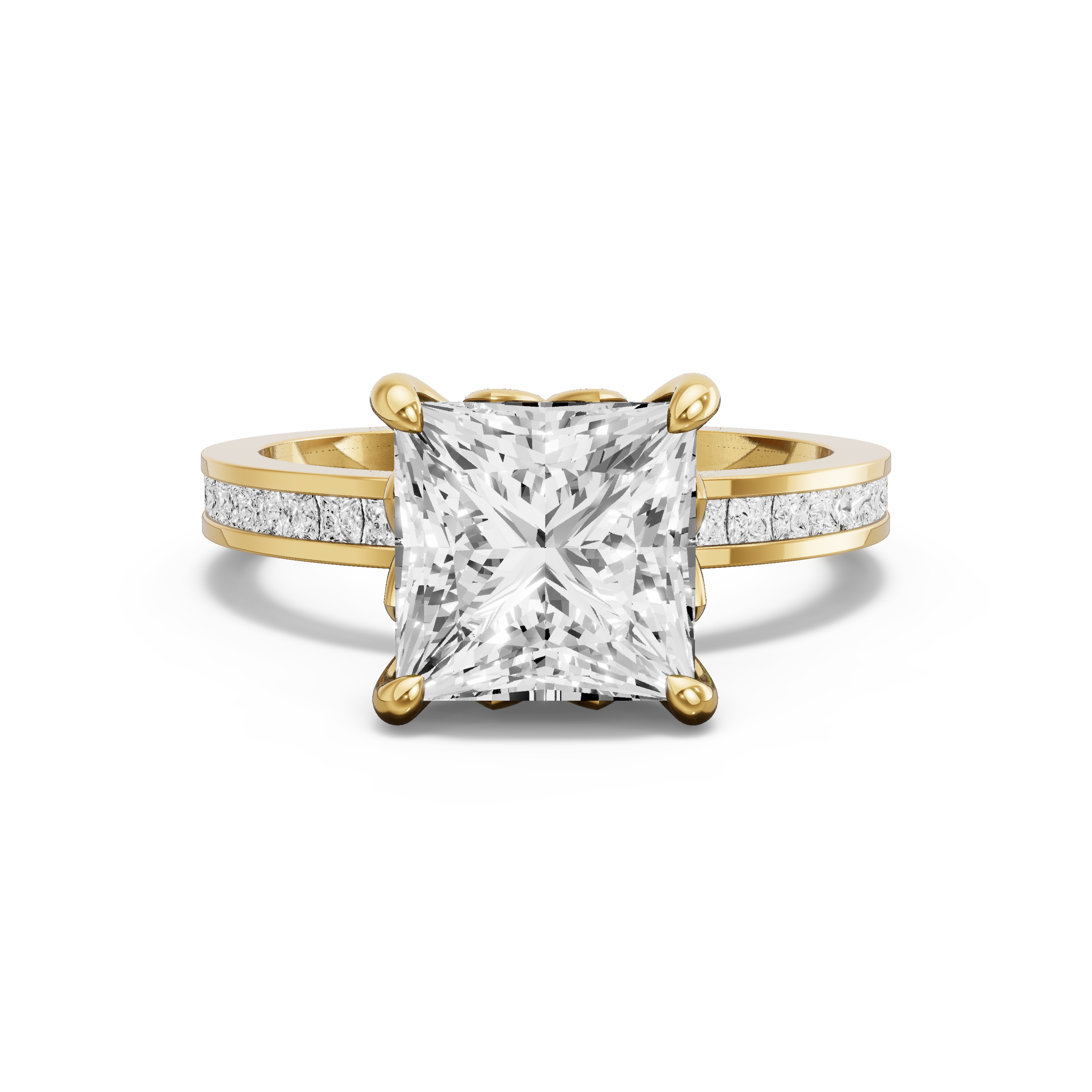 Image for Princess Lotus Basket Ring with Channel band in 18K White Gold