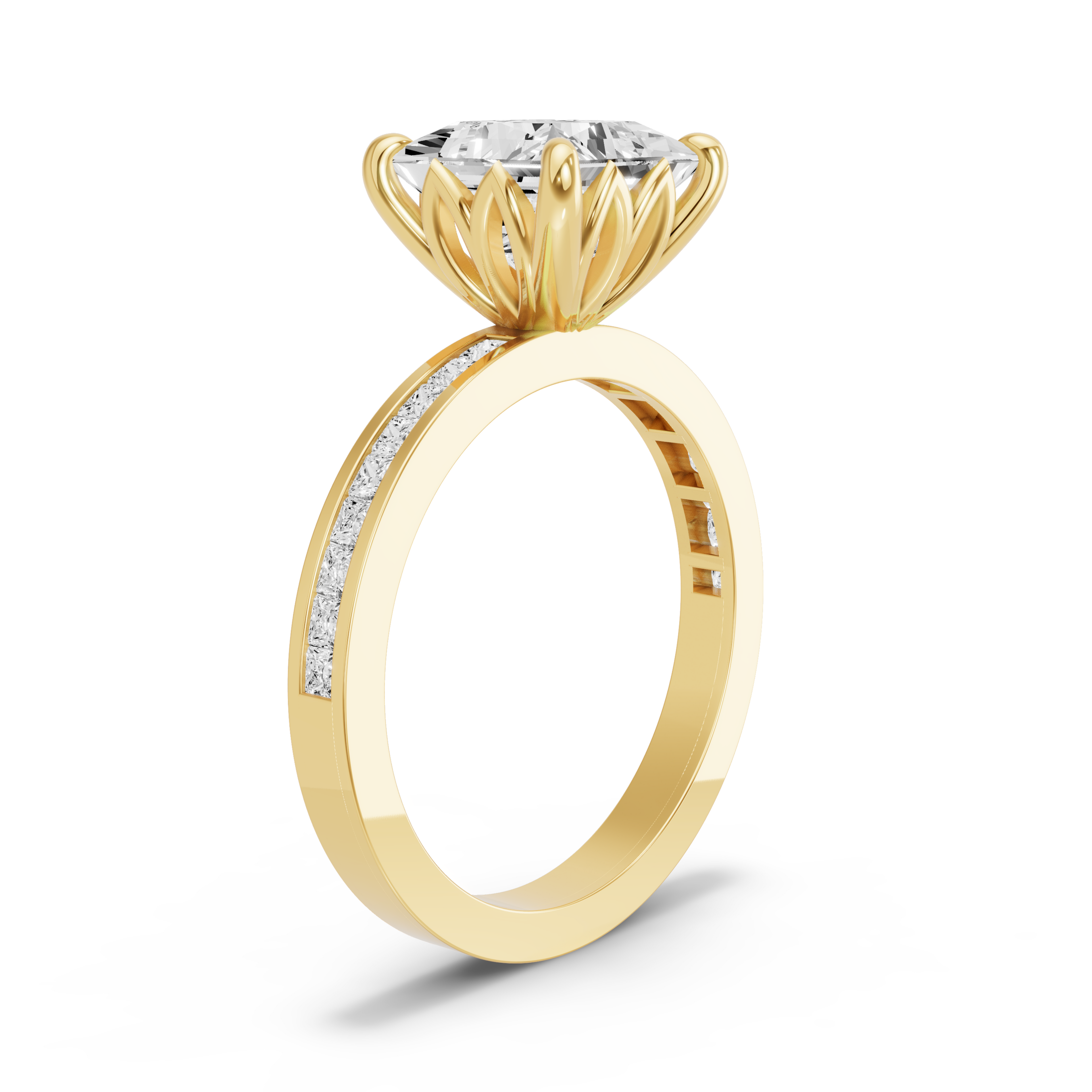Image for Princess Lotus Basket Ring with Channel band in 10K White Gold