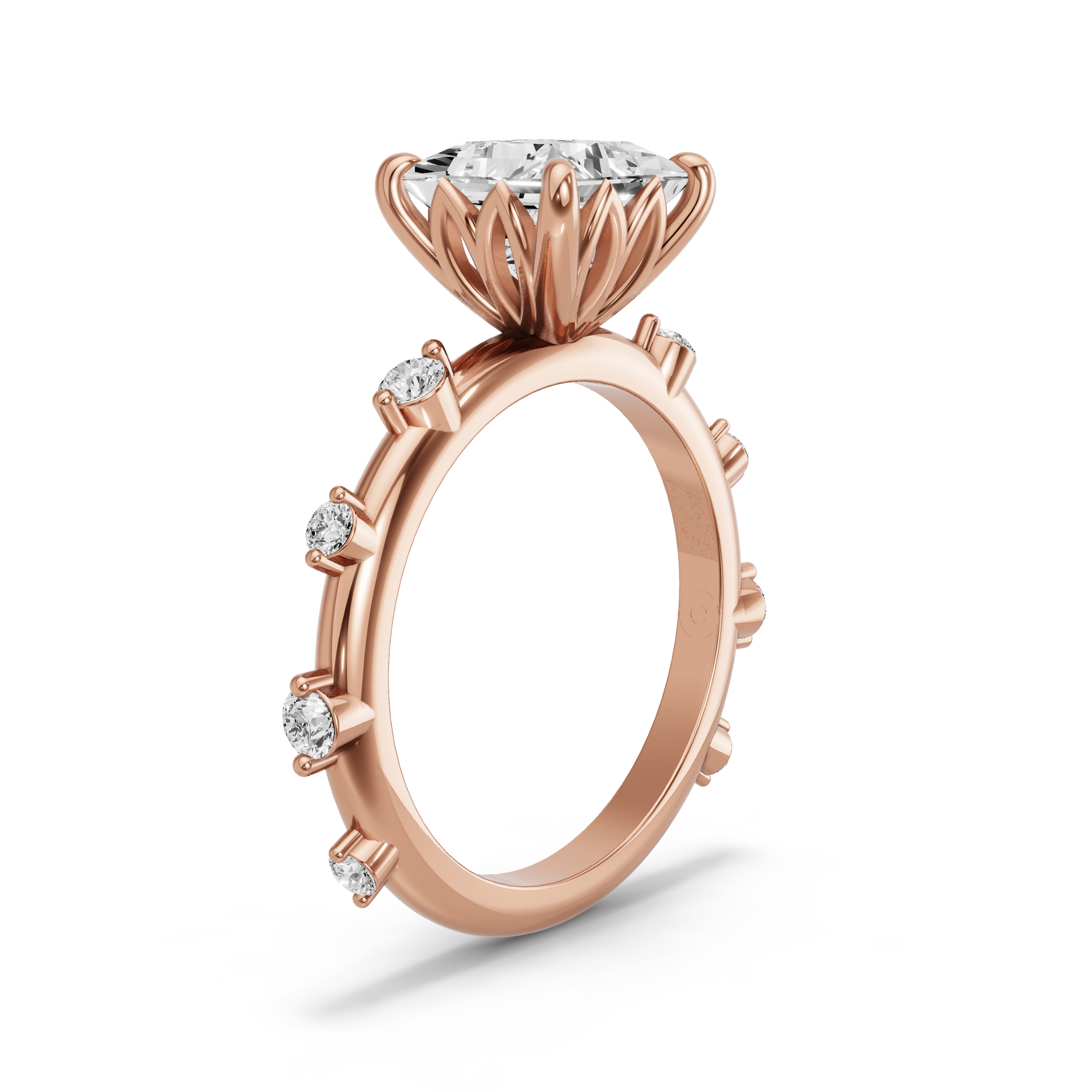 Image for Princess Lotus Basket Ring with Floating Station band in 18K Yellow Gold