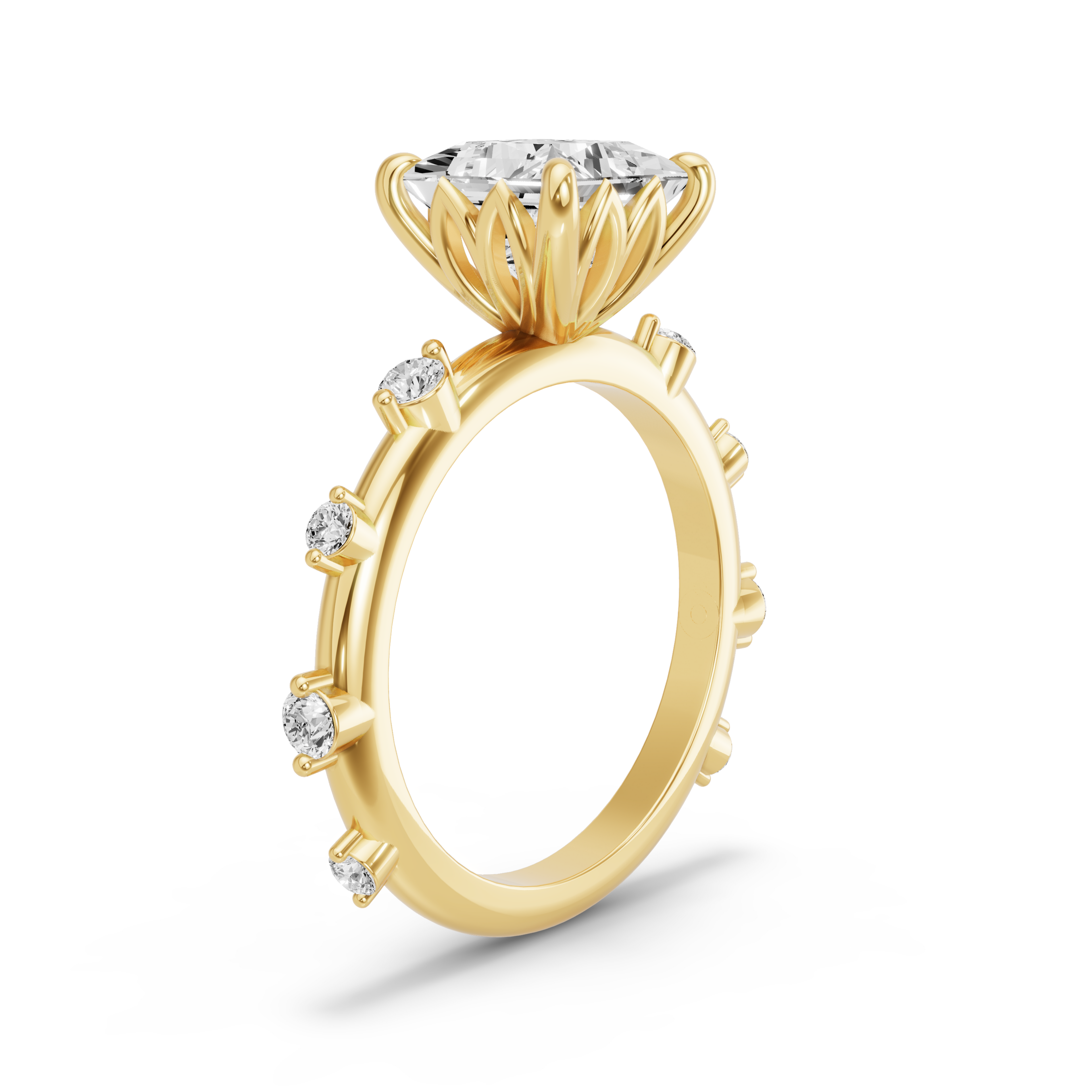 Image for Princess Lotus Basket Ring with Floating Station band in 18K White Gold