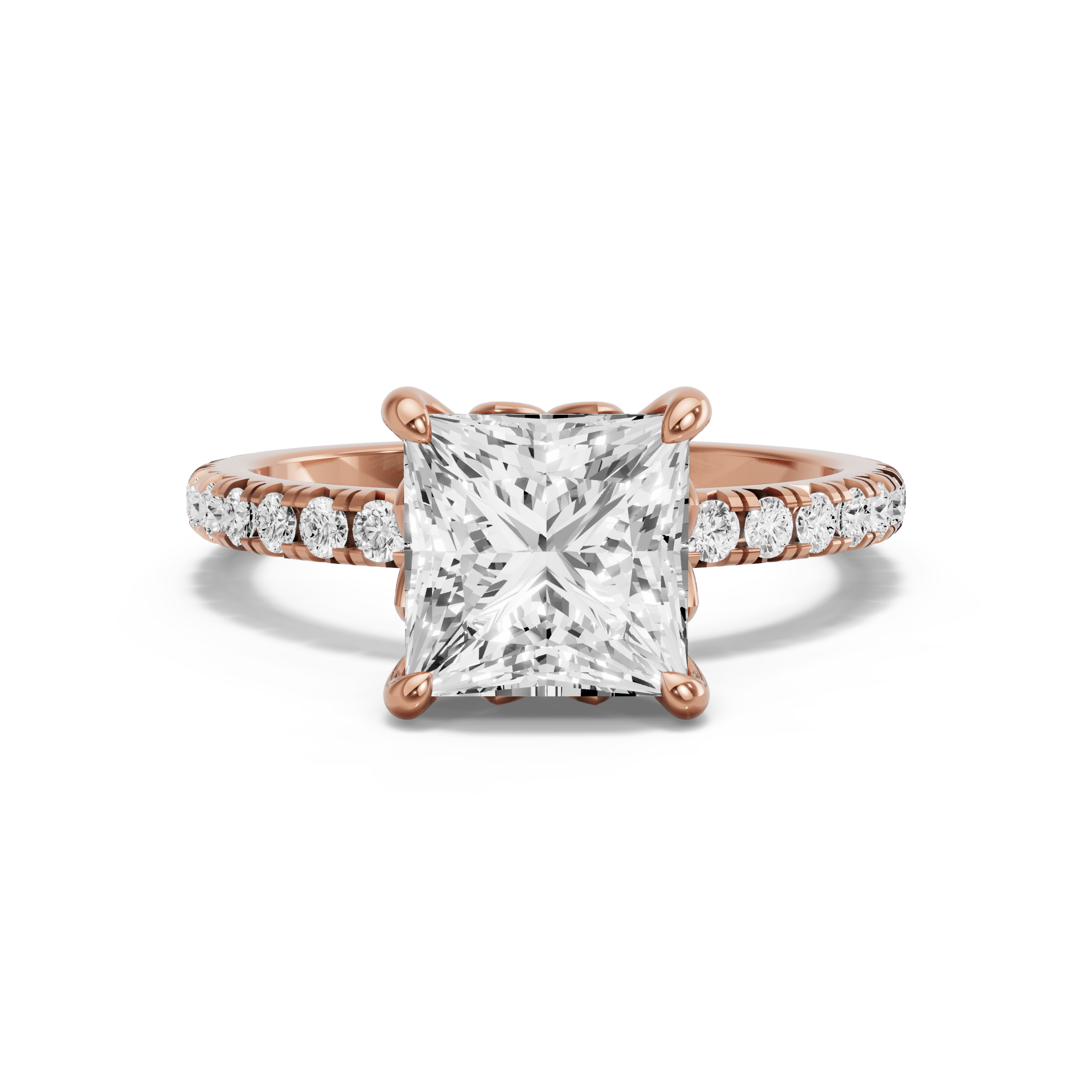 Image for Princess Lotus Basket Ring with French Pave band in 18K Yellow Gold