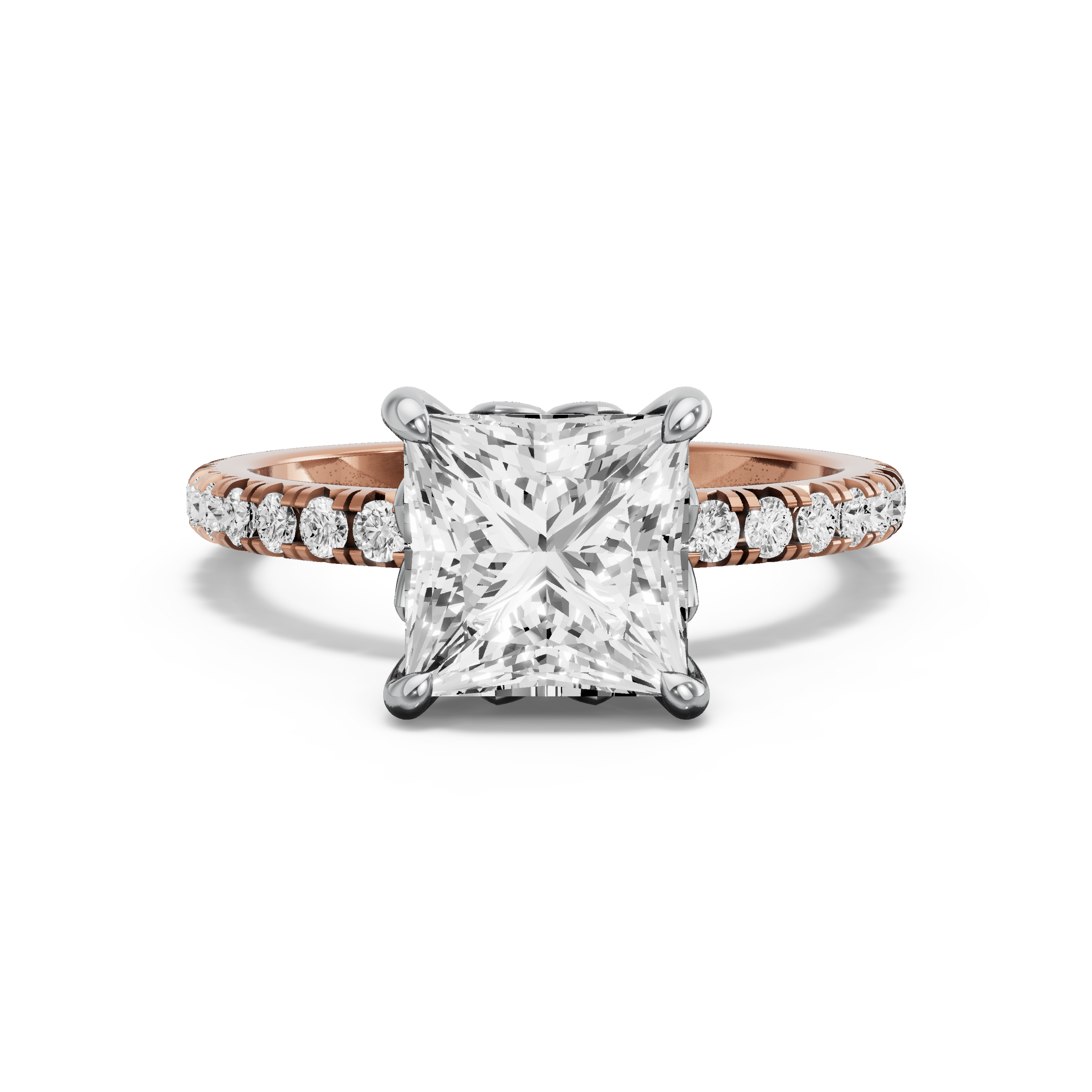 Image for Princess Lotus Basket Ring with French Pave band in 10K Two Tone Yellow Gold