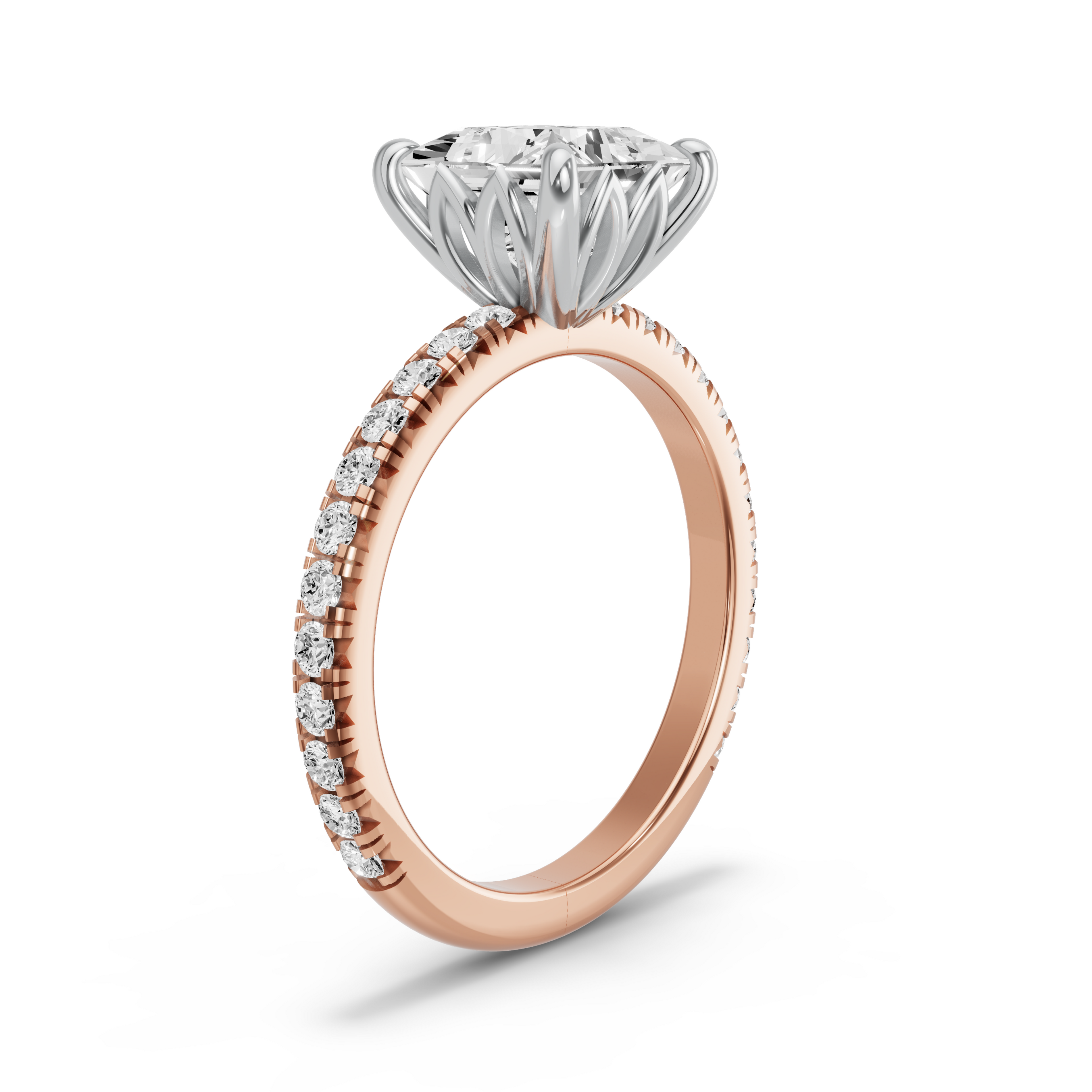 Image for Princess Lotus Basket Ring with French Pave band in 10K Two Tone Yellow Gold
