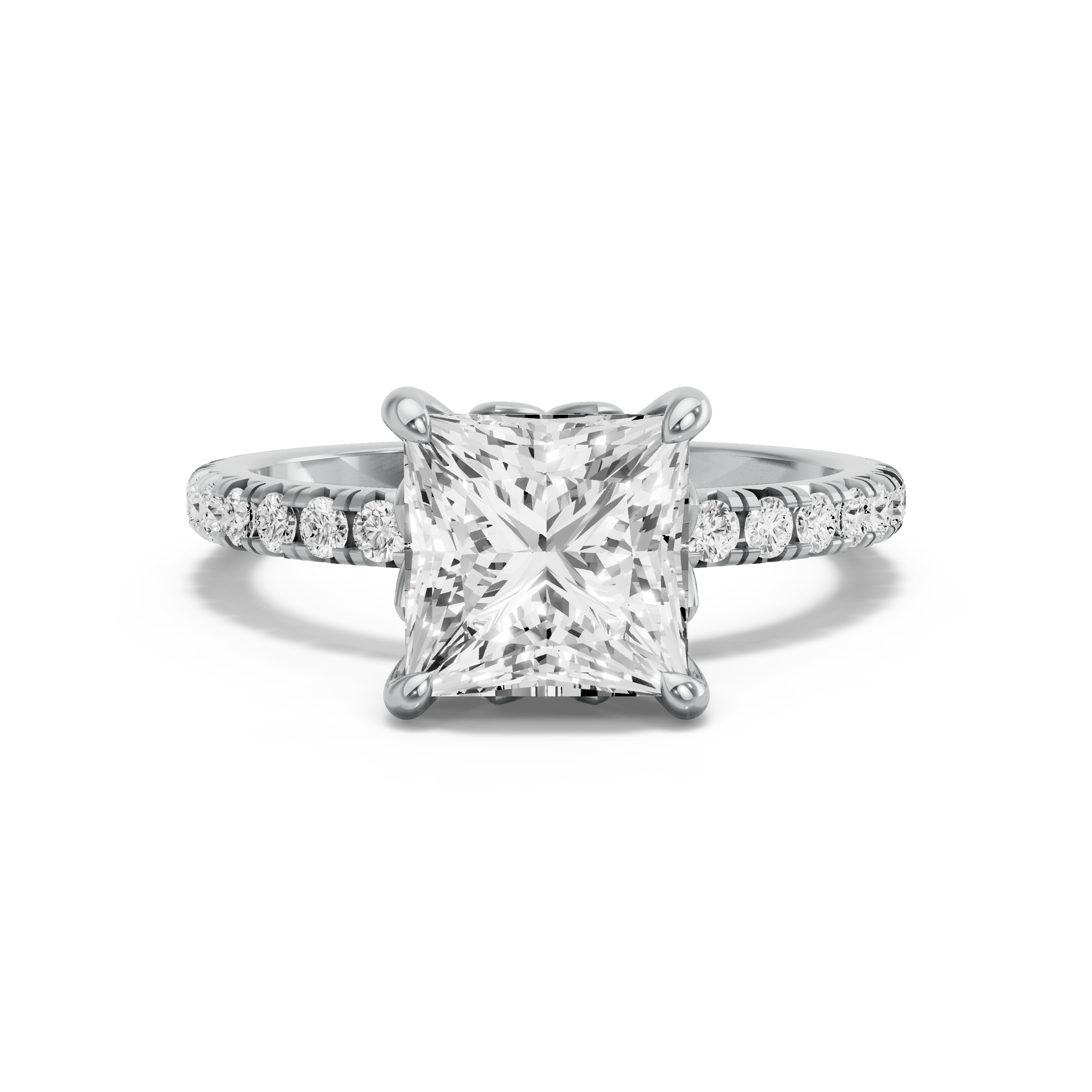Image for Princess Lotus Basket Ring with French Pave band in 14K Two Tone Rose Gold