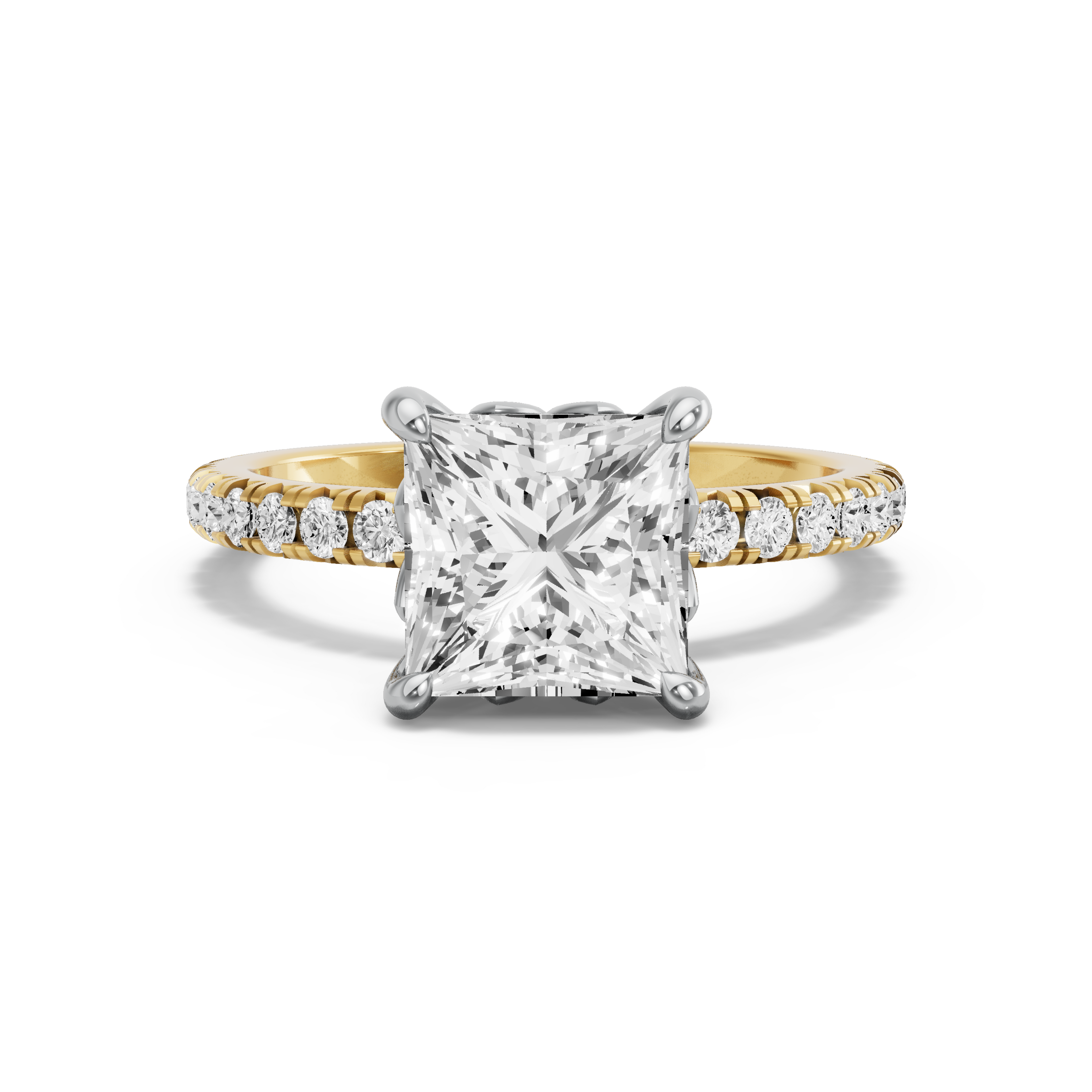 Image for Princess Lotus Basket Ring with French Pave band in 14K Rose Gold