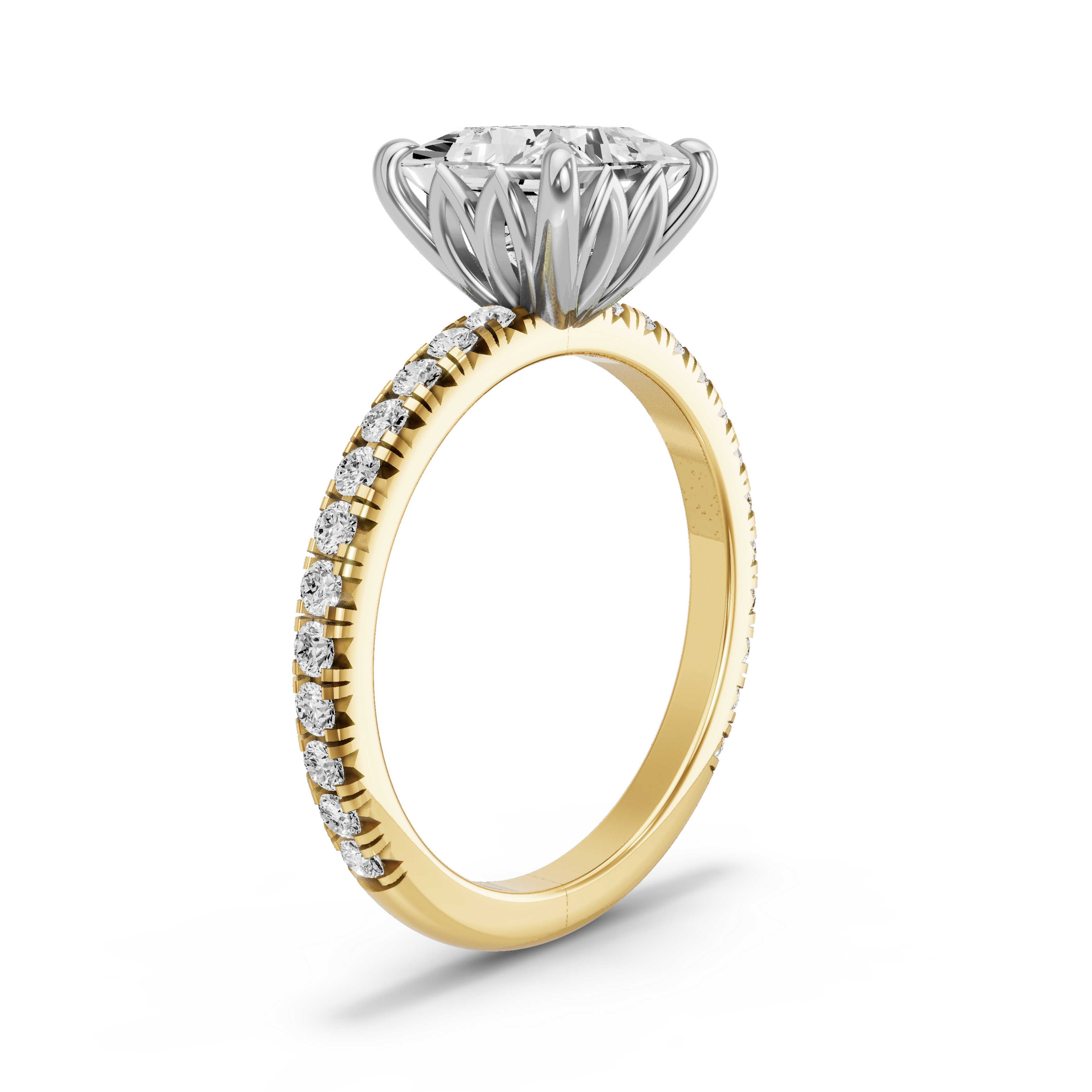Image for Princess Lotus Basket Ring with French Pave band in 18K Rose Gold