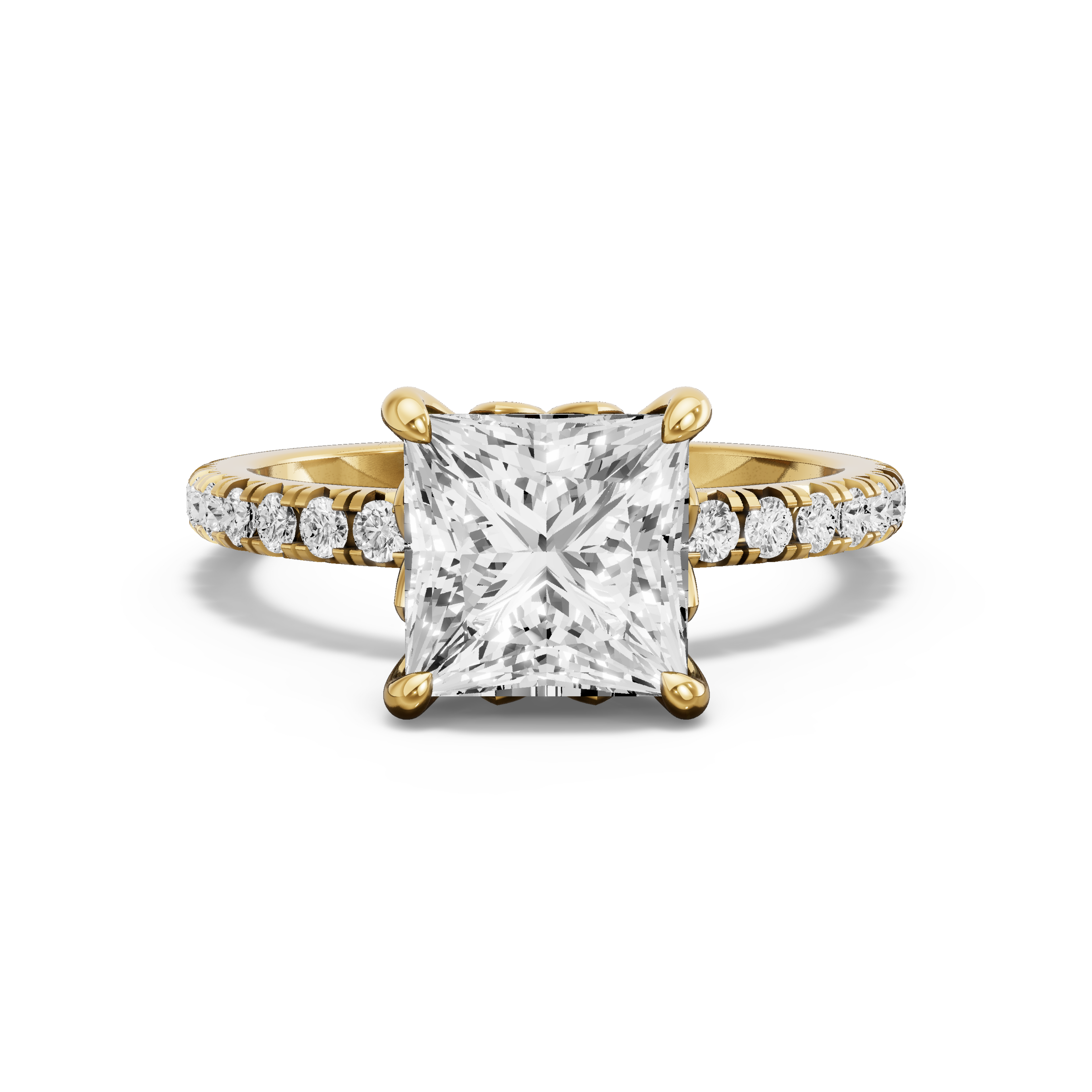 Image for Princess Lotus Basket Ring with French Pave band in 14K White Gold