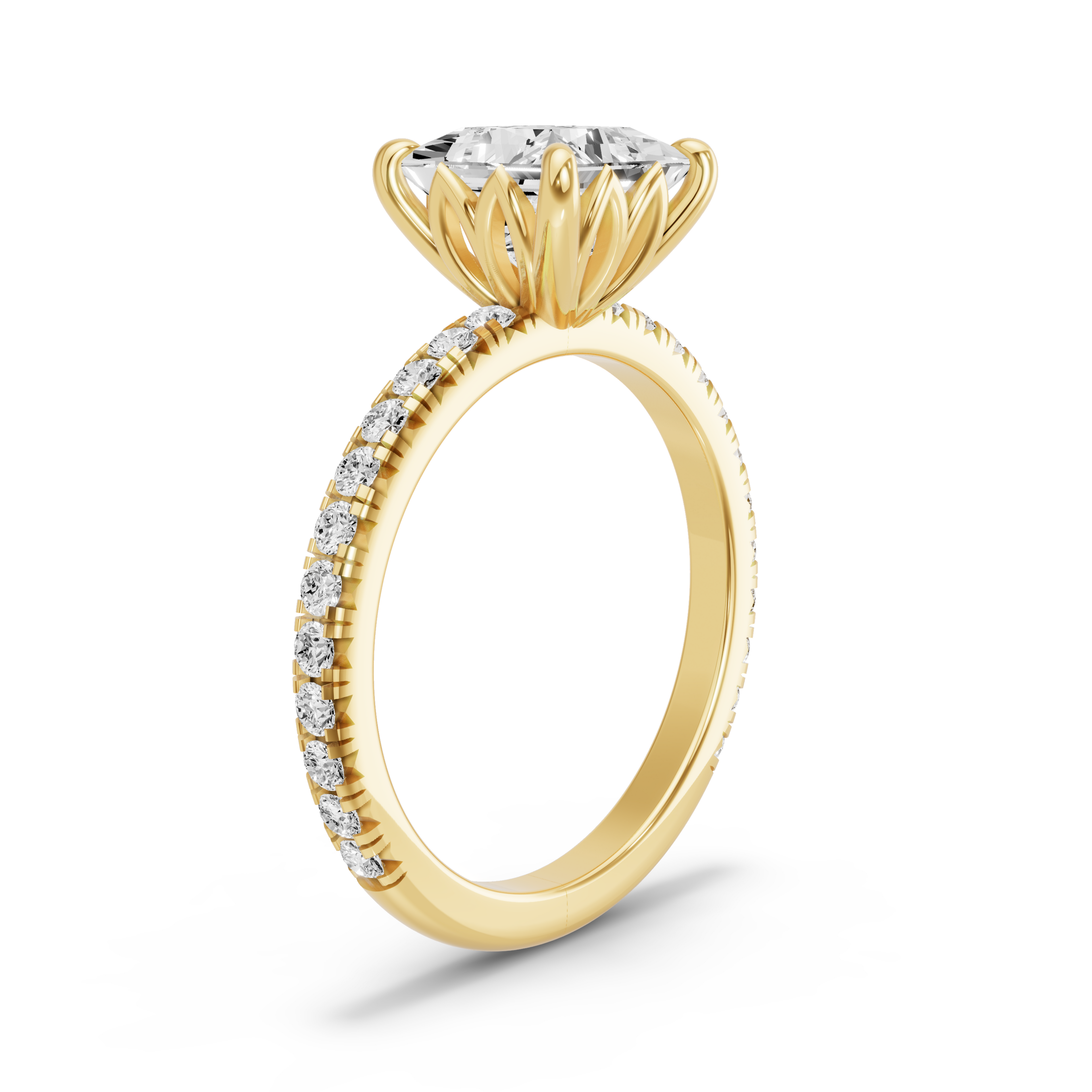 Image for Princess Lotus Basket Ring with French Pave band in 14K White Gold