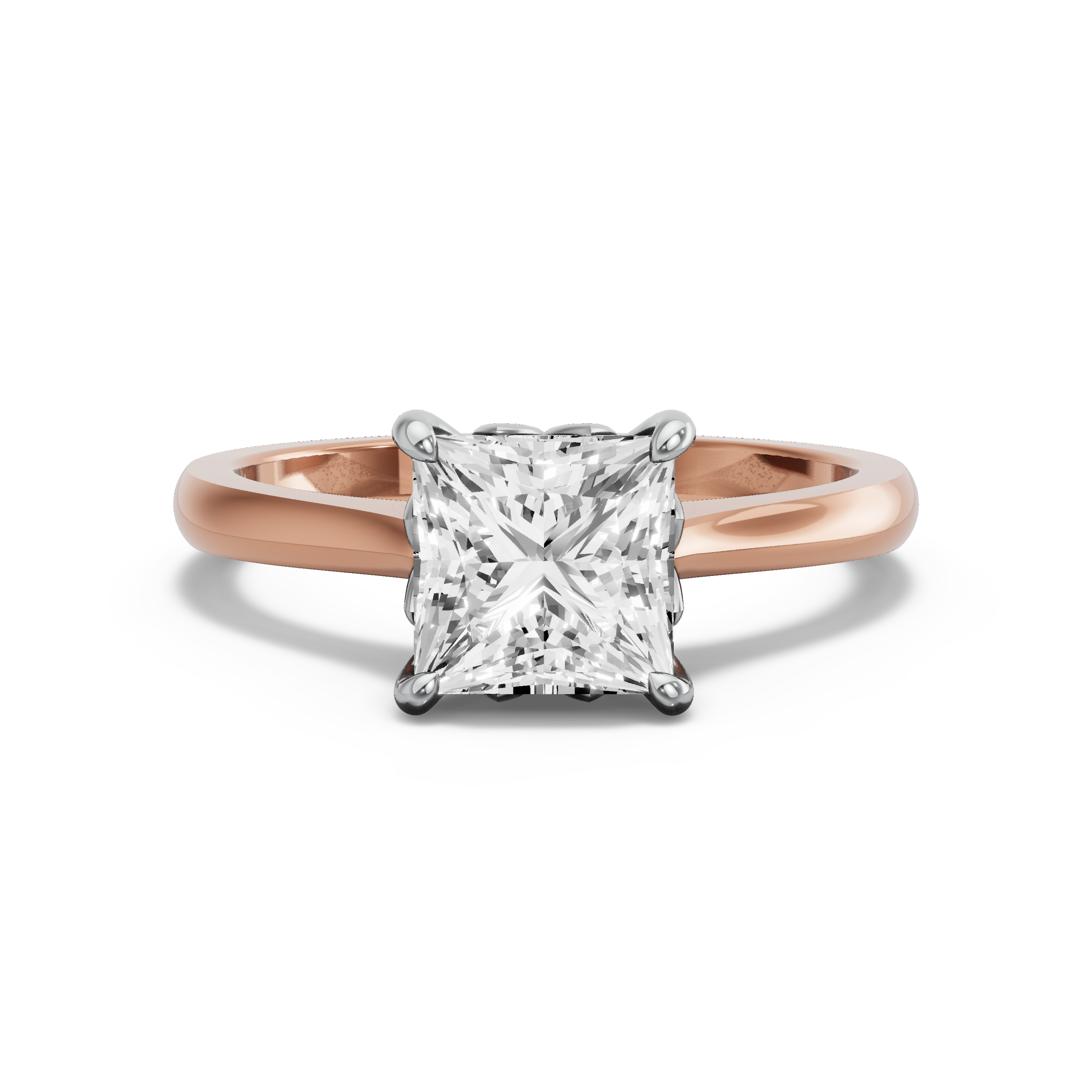 Image for Princess Lotus Basket Ring with Knife Edge Cathedral band in 18K Two Tone Yellow Gold