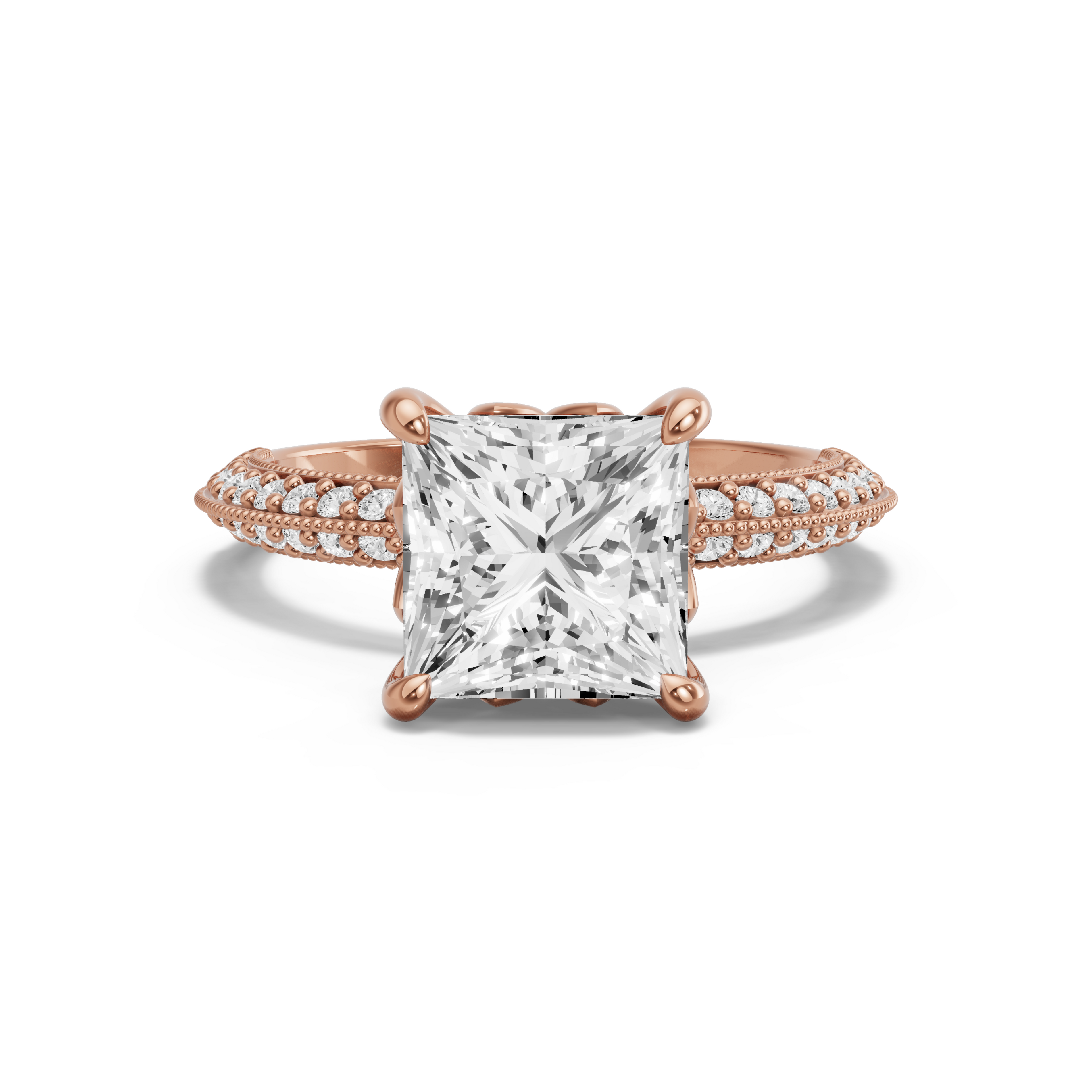 Image for Princess Lotus Basket Ring with Knife Edge Pave band in 10K Yellow Gold
