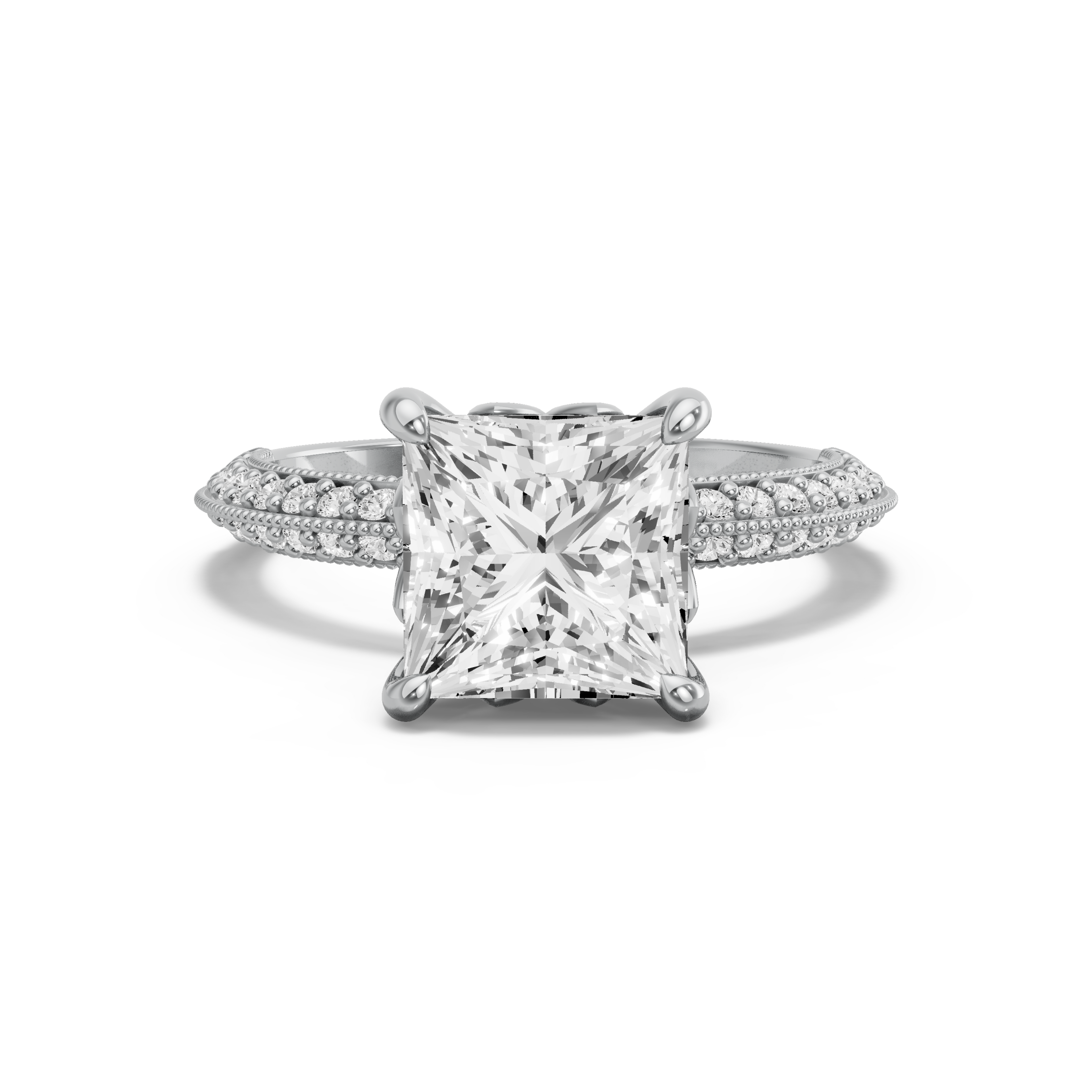 Image for Princess Lotus Basket Ring with Knife Edge Pave band in 14K Two Tone Rose Gold