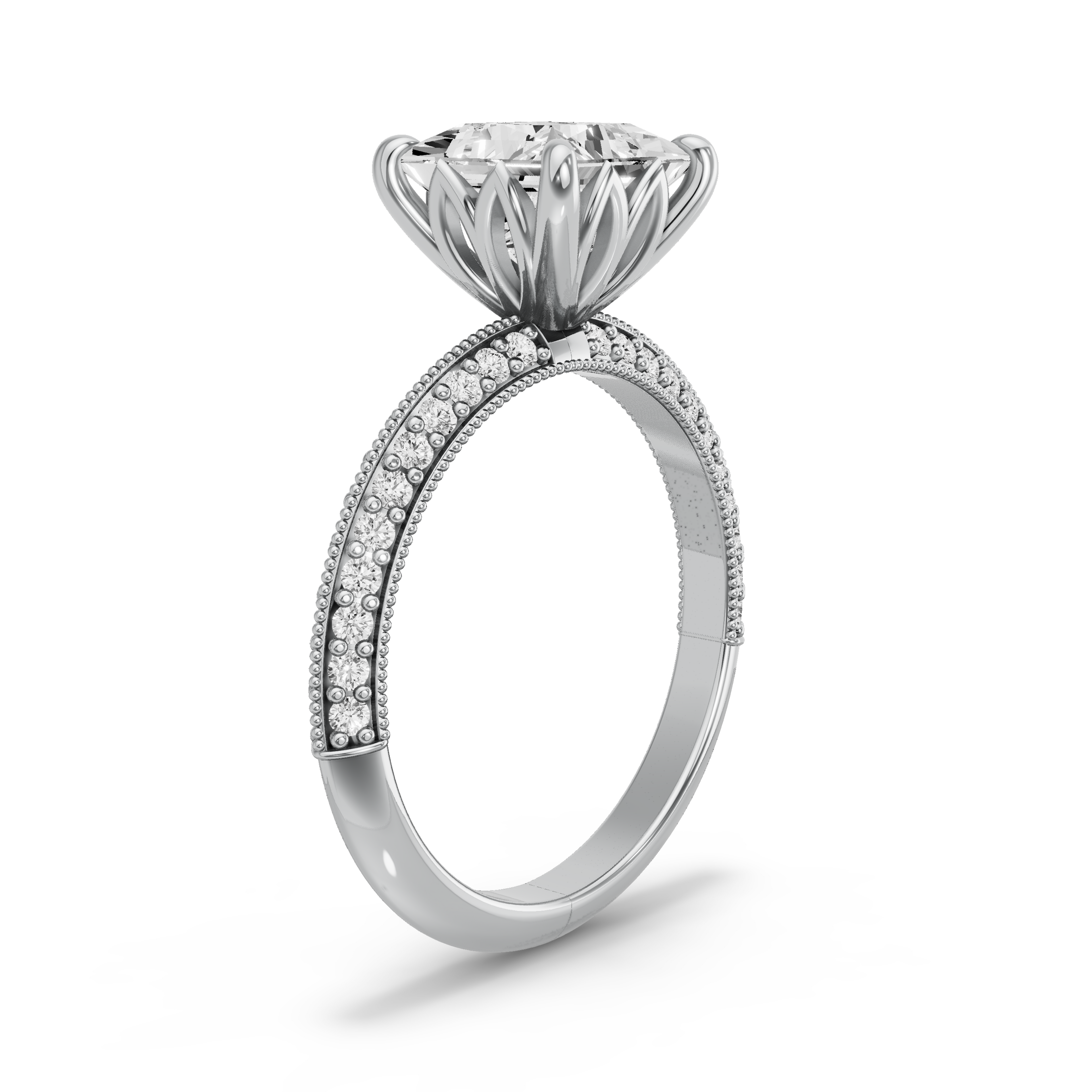 Image for Princess Lotus Basket Ring with Knife Edge Pave band in 14K Two Tone Rose Gold