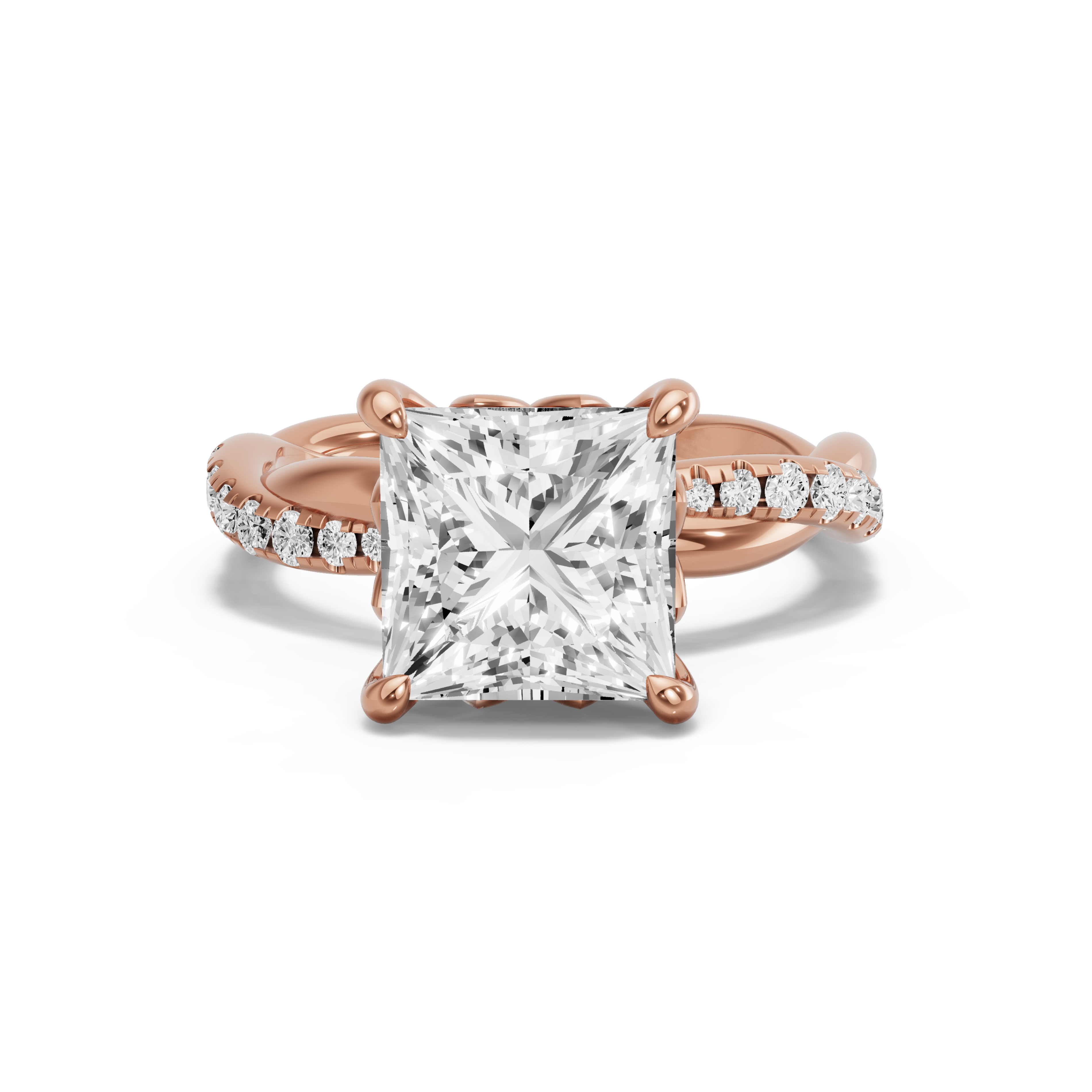 Image for Princess Lotus Basket Ring with Rope Pave band in 18K Yellow Gold