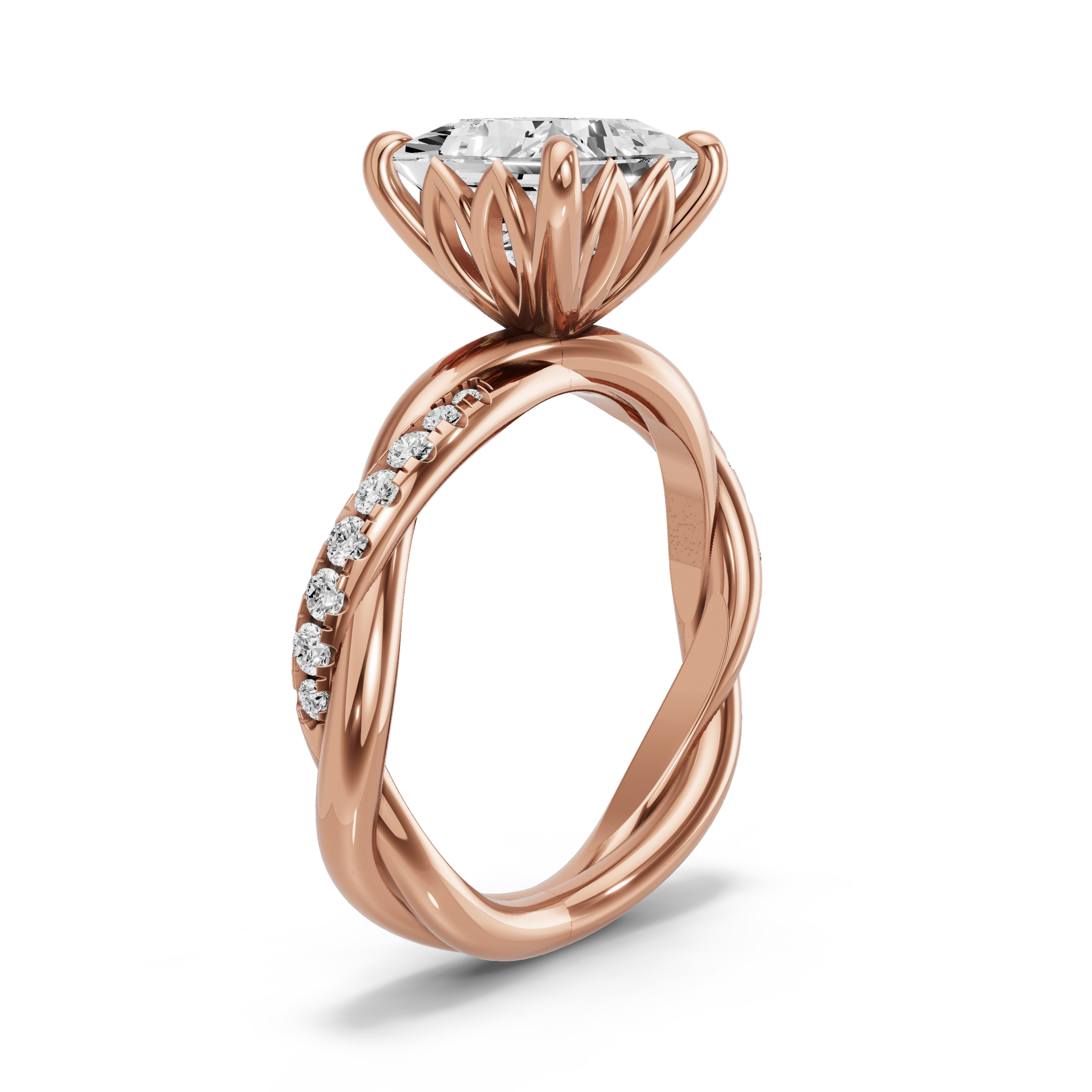 Image for Princess Lotus Basket Ring with Rope Pave band in 10K Yellow Gold