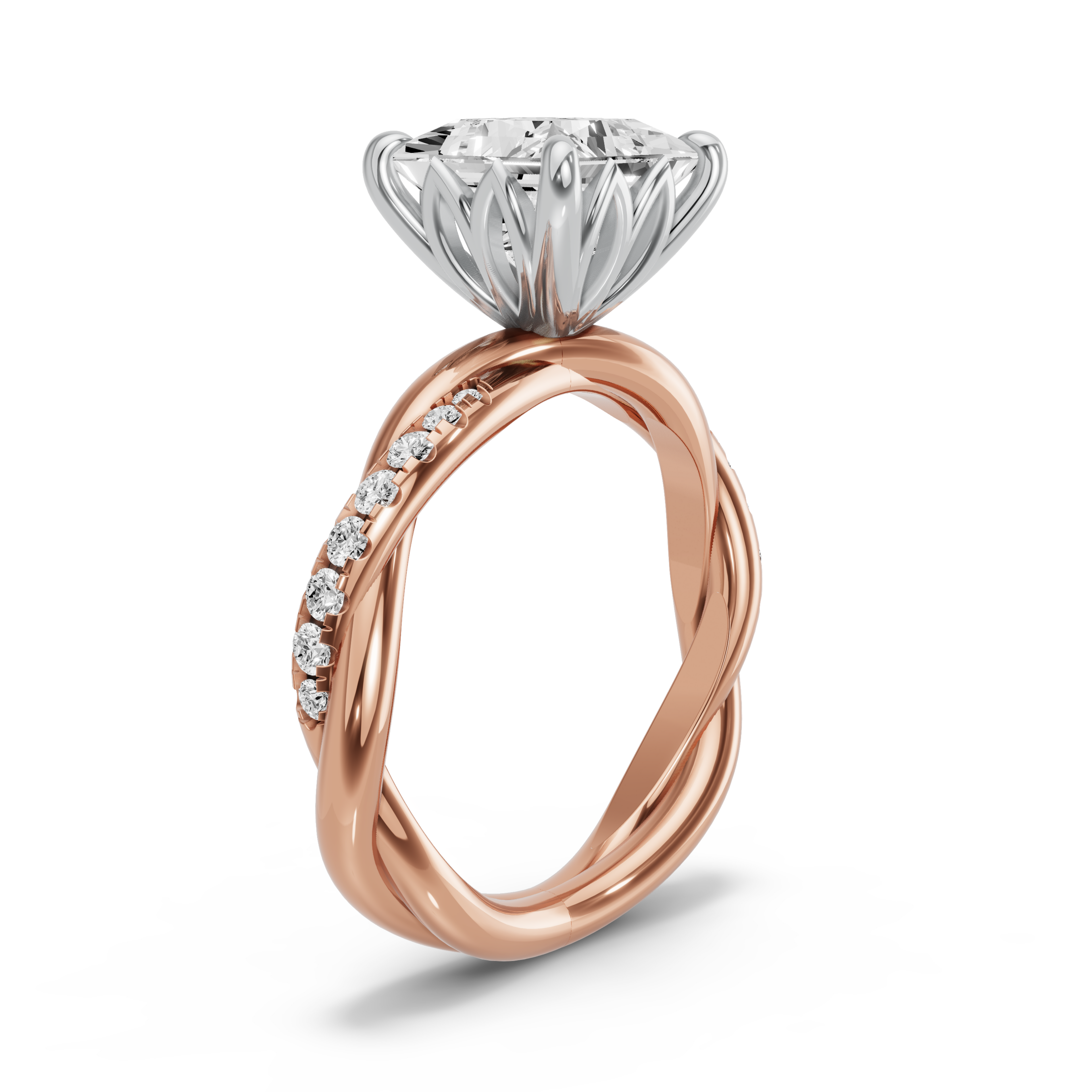 Image for Princess Lotus Basket Ring with Rope Pave band in 10K Two Tone Yellow Gold