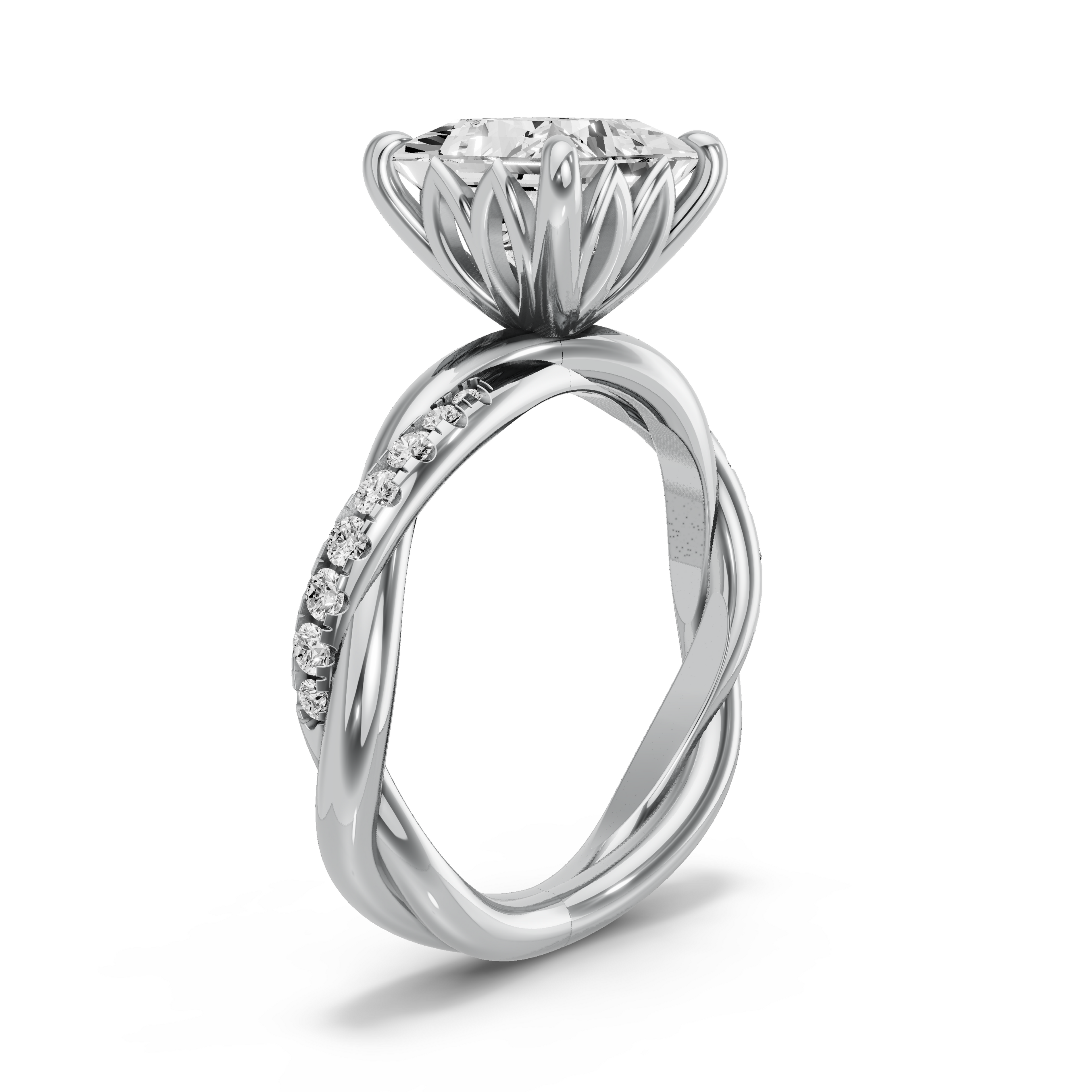 Image for Princess Lotus Basket Ring with Rope Pave band in 14K Two Tone Rose Gold