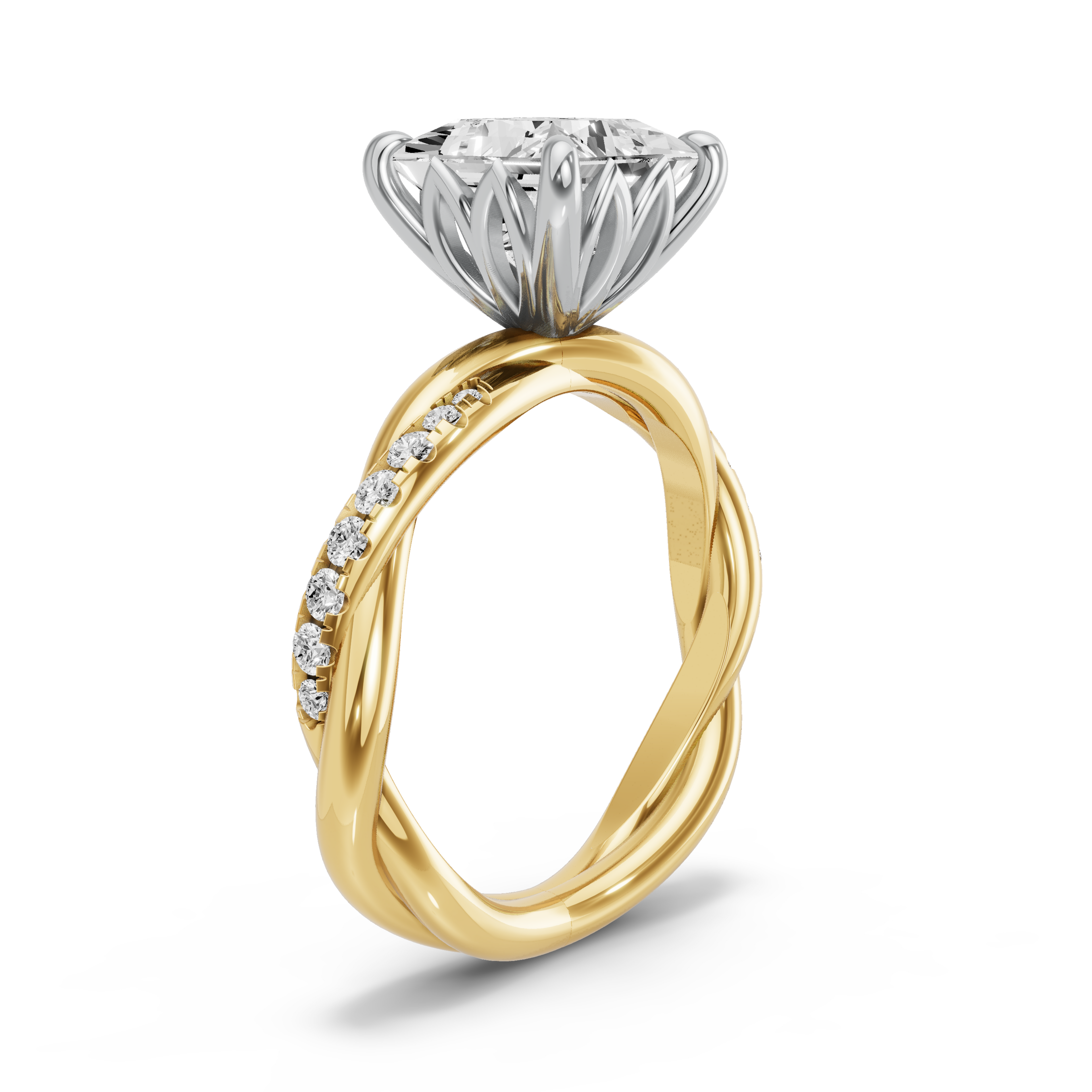 Image for Princess Lotus Basket Ring with Rope Pave band in 18K Rose Gold