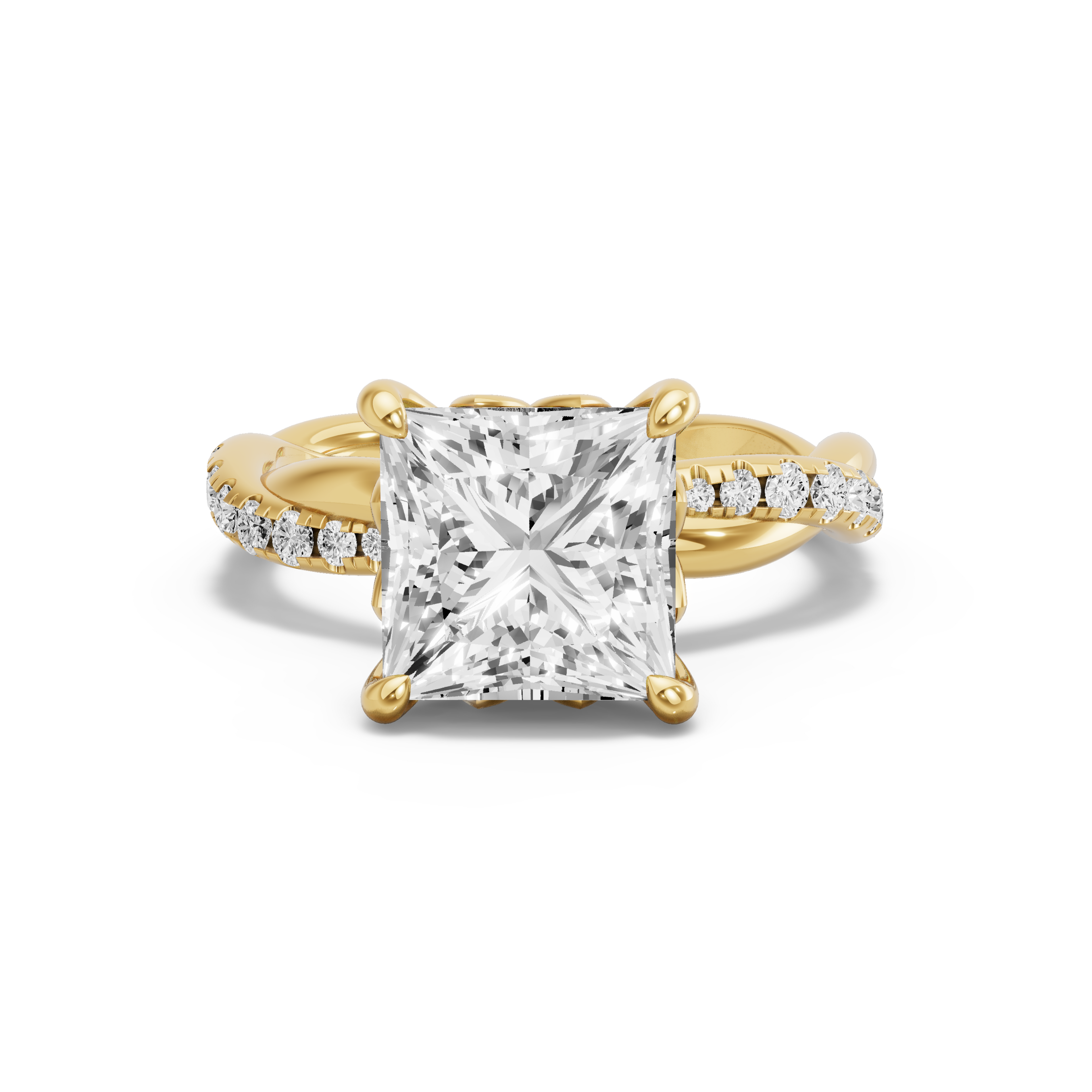 Image for Princess Lotus Basket Ring with Rope Pave band in 14K White Gold