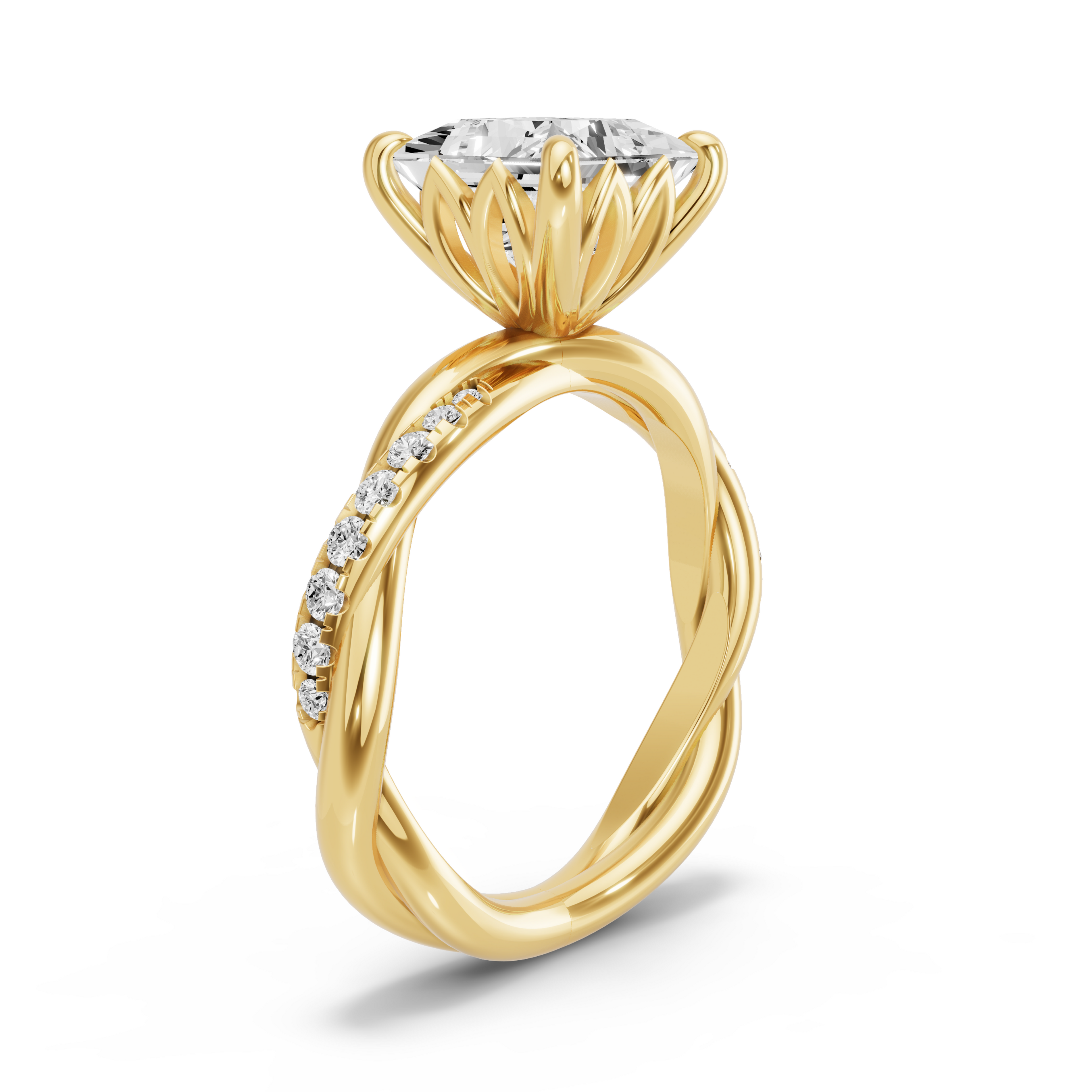 Image for Princess Lotus Basket Ring with Rope Pave band in 10K White Gold