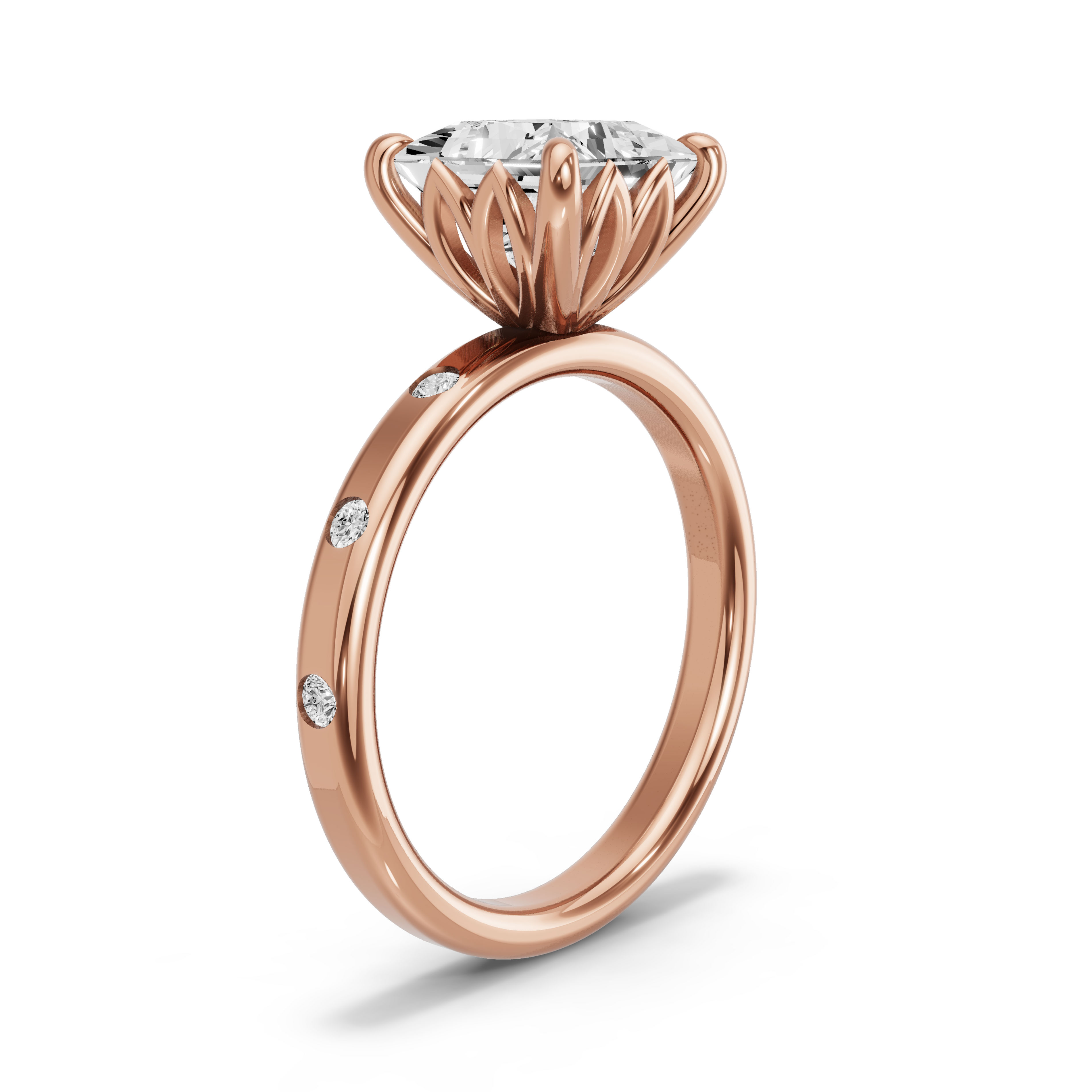 Image for Princess Lotus Basket Ring with Sleek Accent band in 10K Yellow Gold