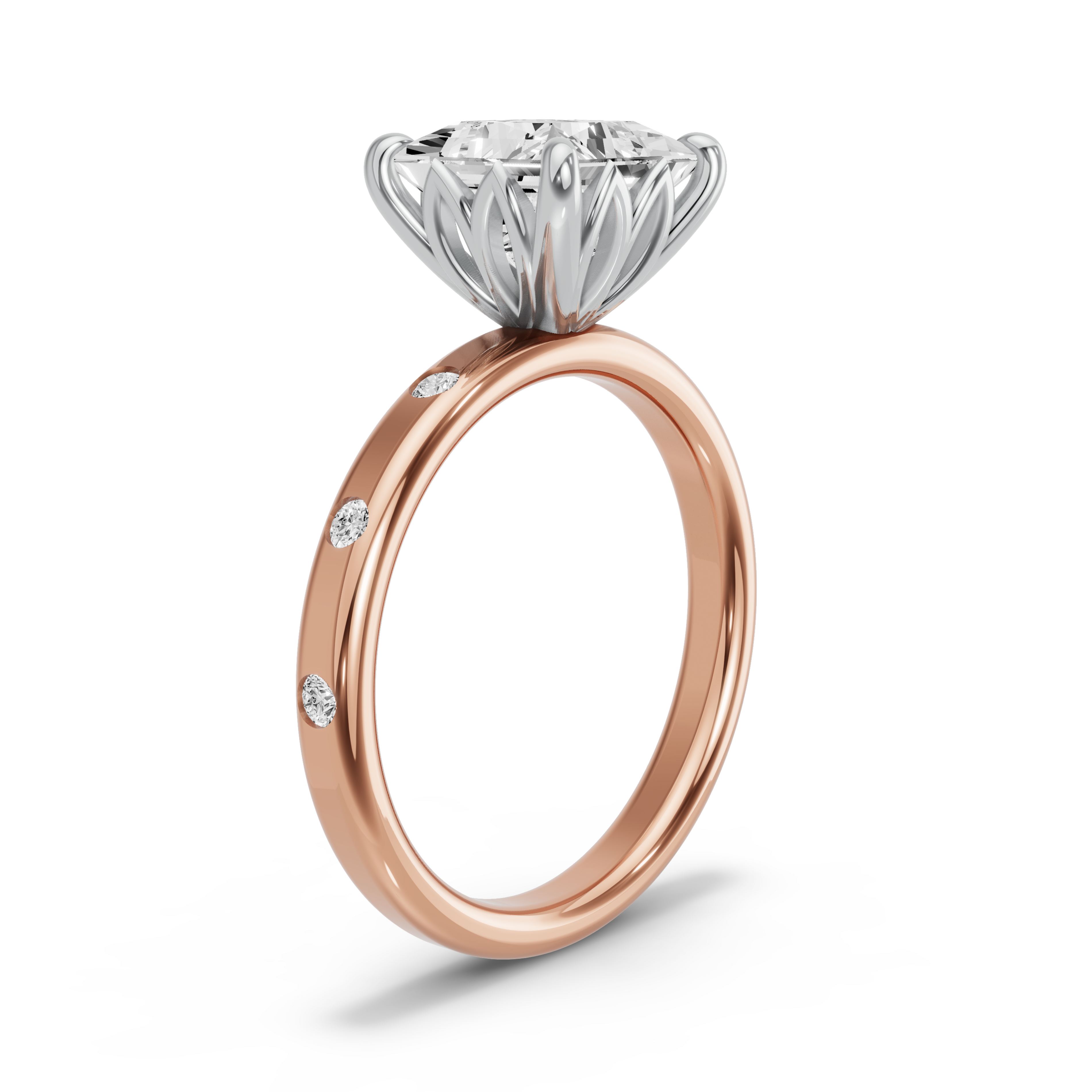 Image for Princess Lotus Basket Ring with Sleek Accent band in 10K Two Tone Yellow Gold