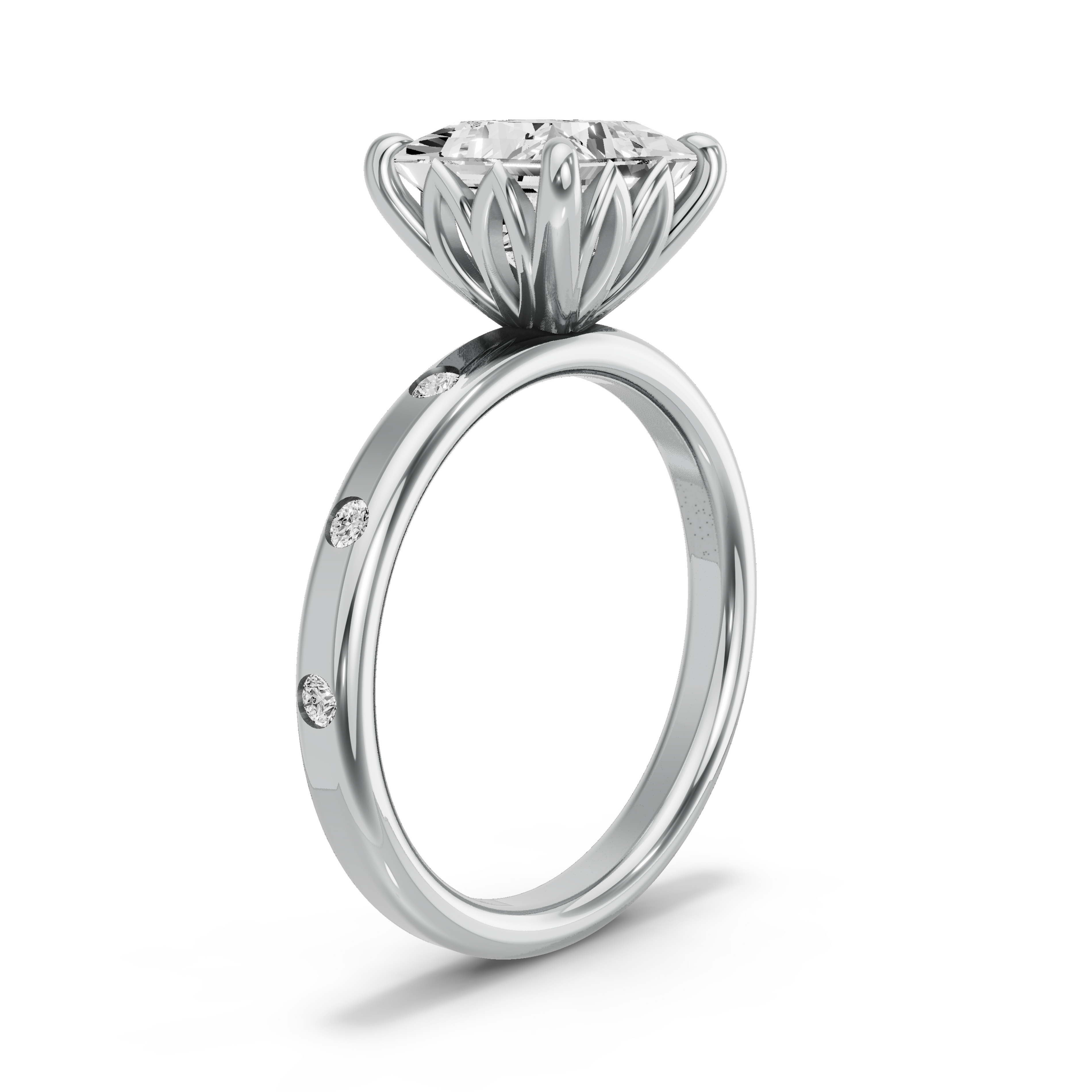 Image for Princess Lotus Basket Ring with Sleek Accent band in 18K Two Tone Rose Gold