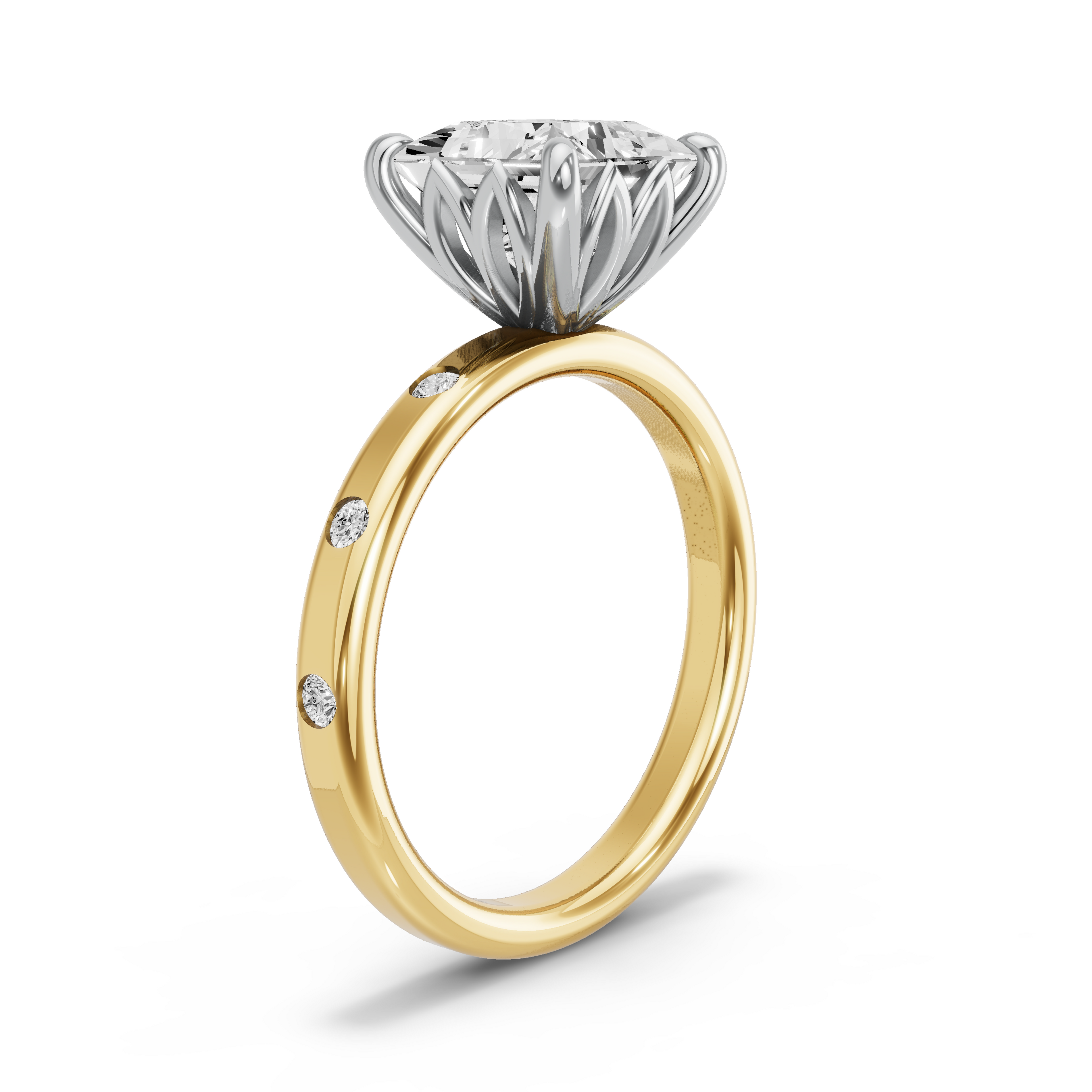 Image for Princess Lotus Basket Ring with Sleek Accent band in 14K Rose Gold