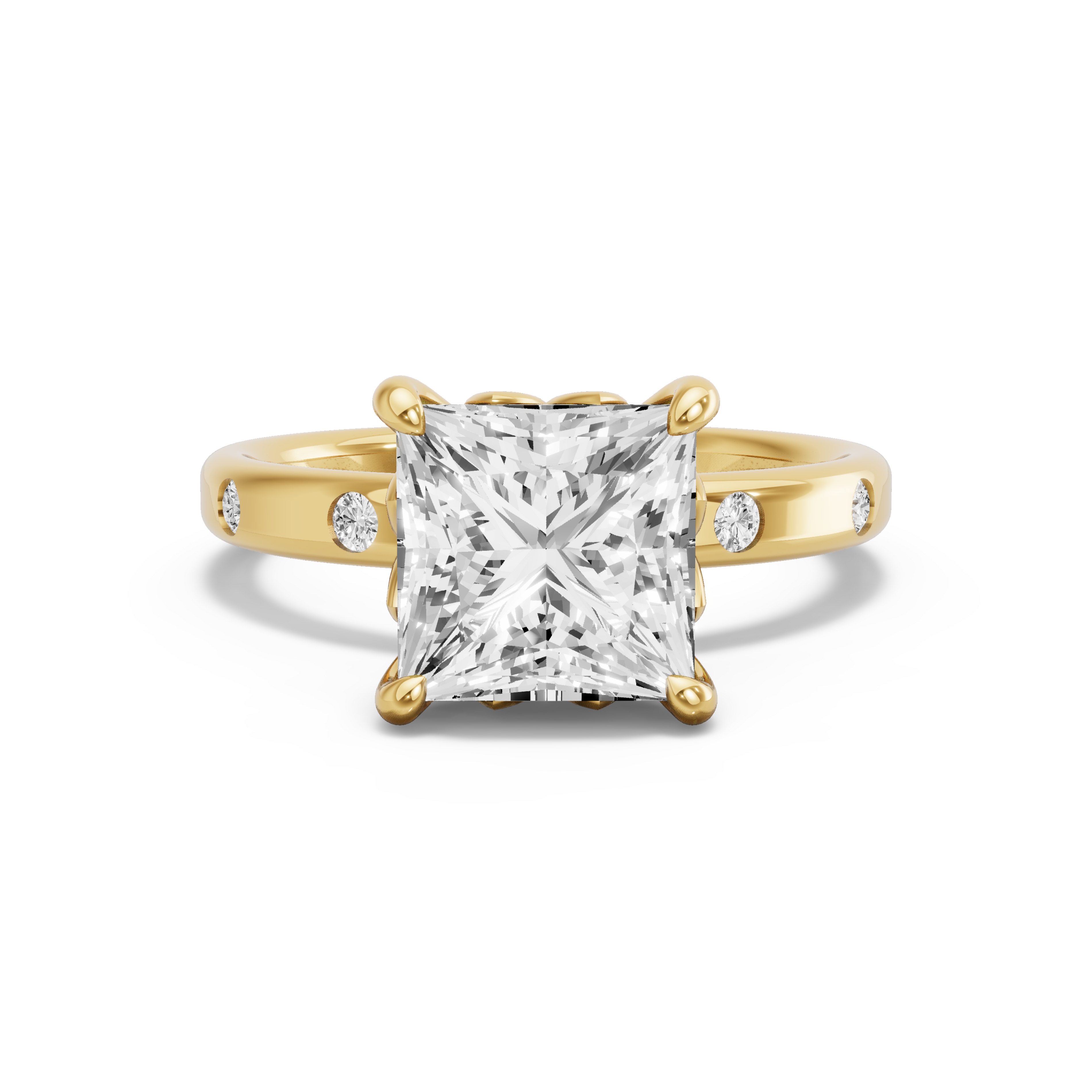 Image for Princess Lotus Basket Ring with Sleek Accent band in 18K White Gold