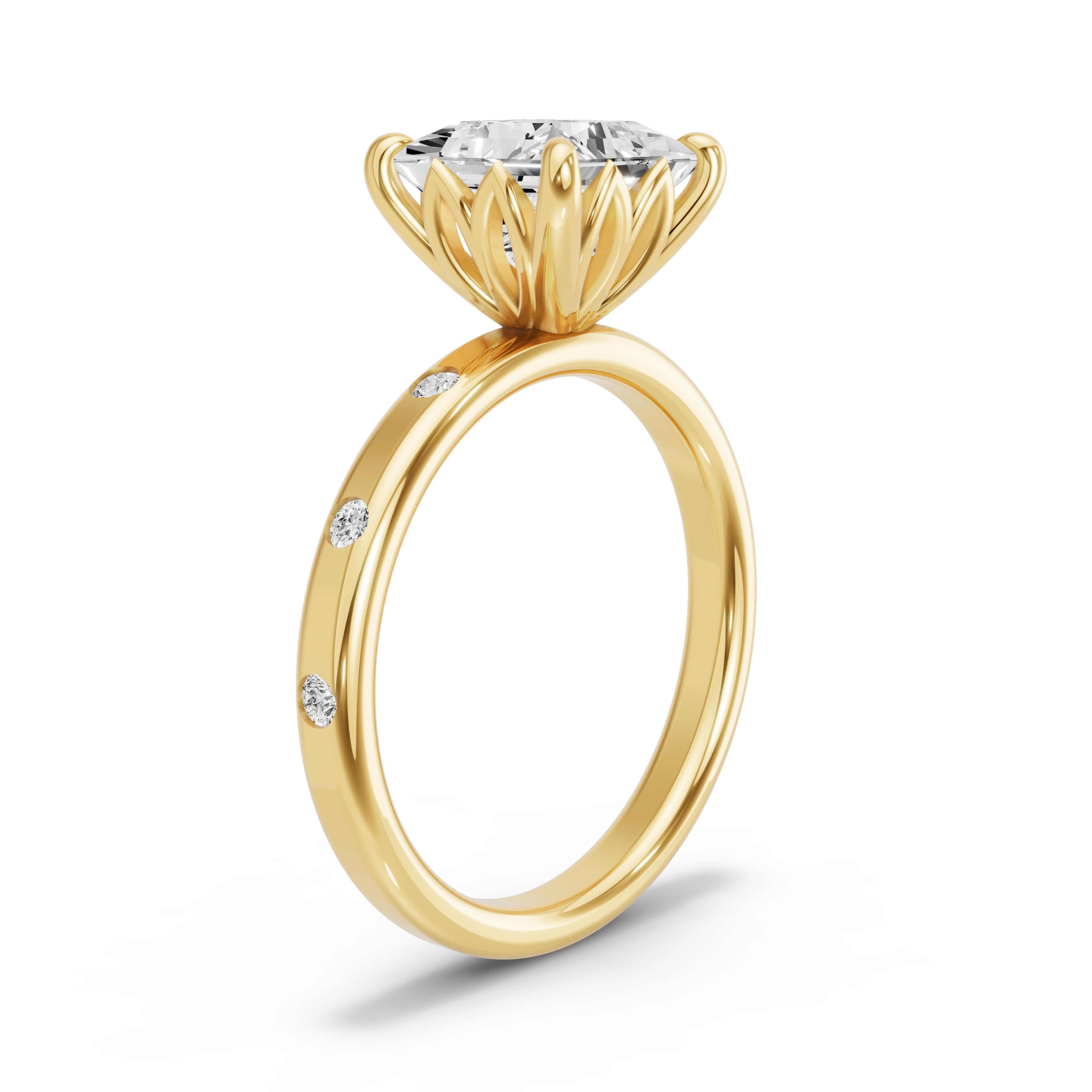 Image for Princess Lotus Basket Ring with Sleek Accent band in 18K White Gold