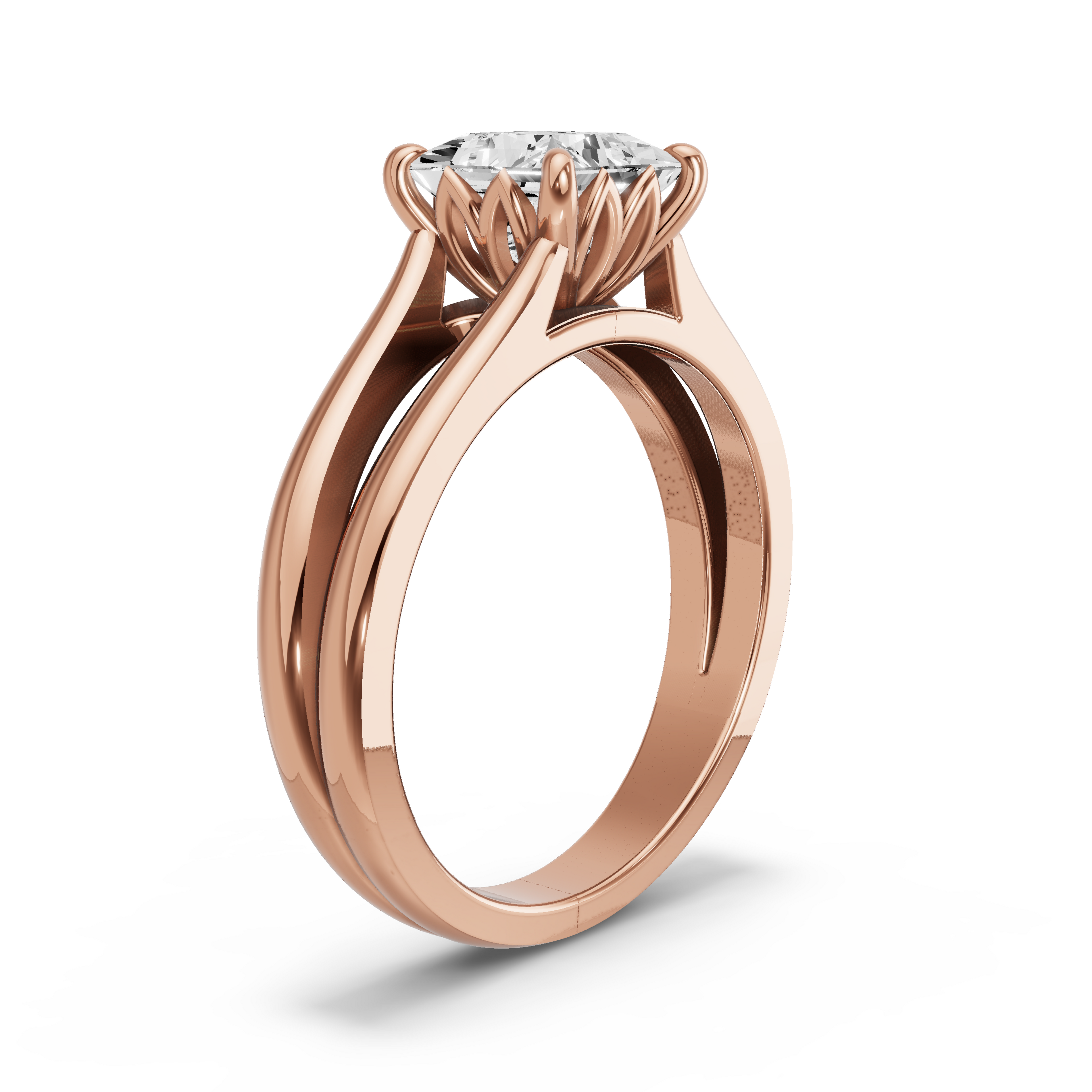 Image for Princess Lotus Basket Ring with Split Ring Solitaire band in 10K Yellow Gold