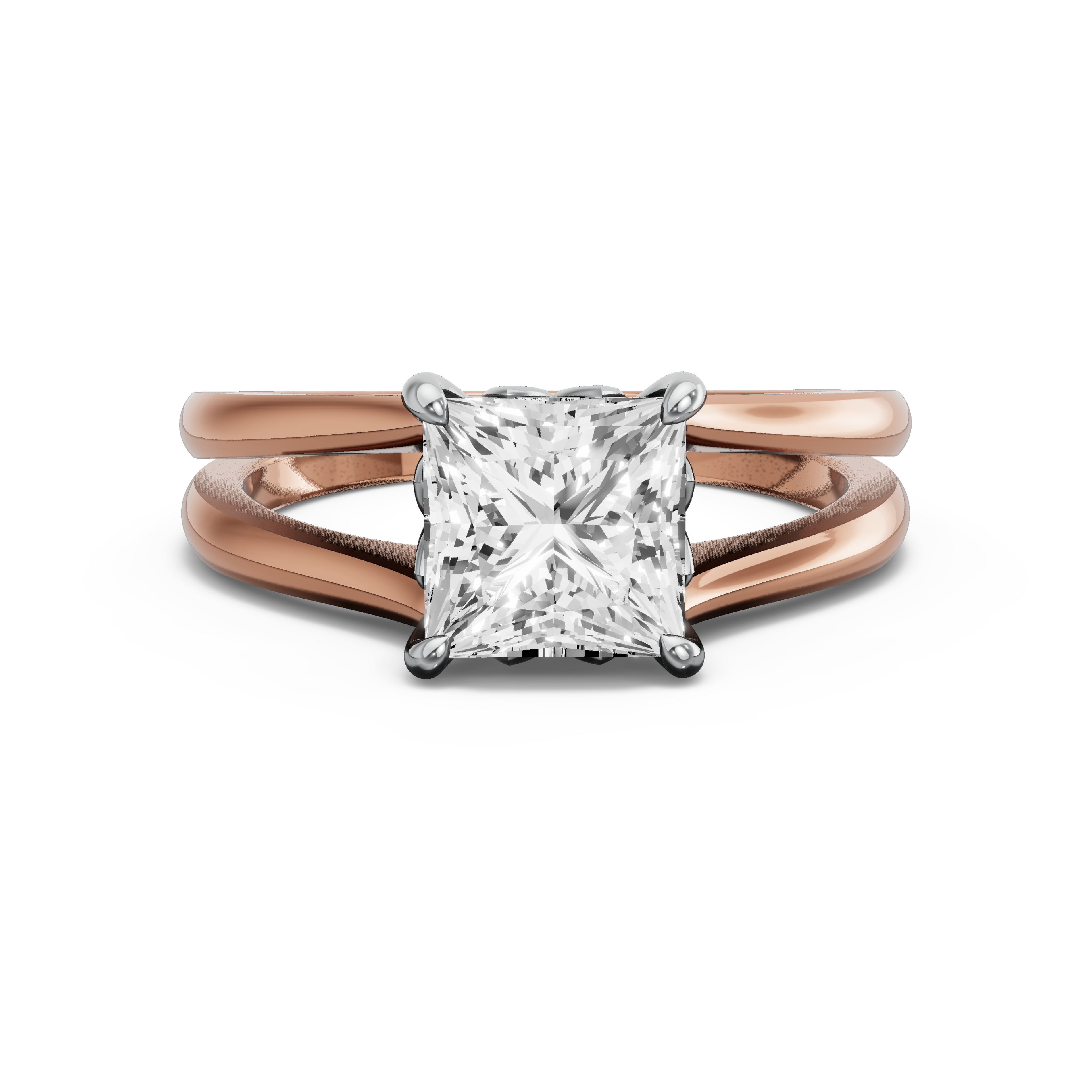 Image for Princess Lotus Basket Ring with Split Ring Solitaire band in 14K Two Tone Yellow Gold
