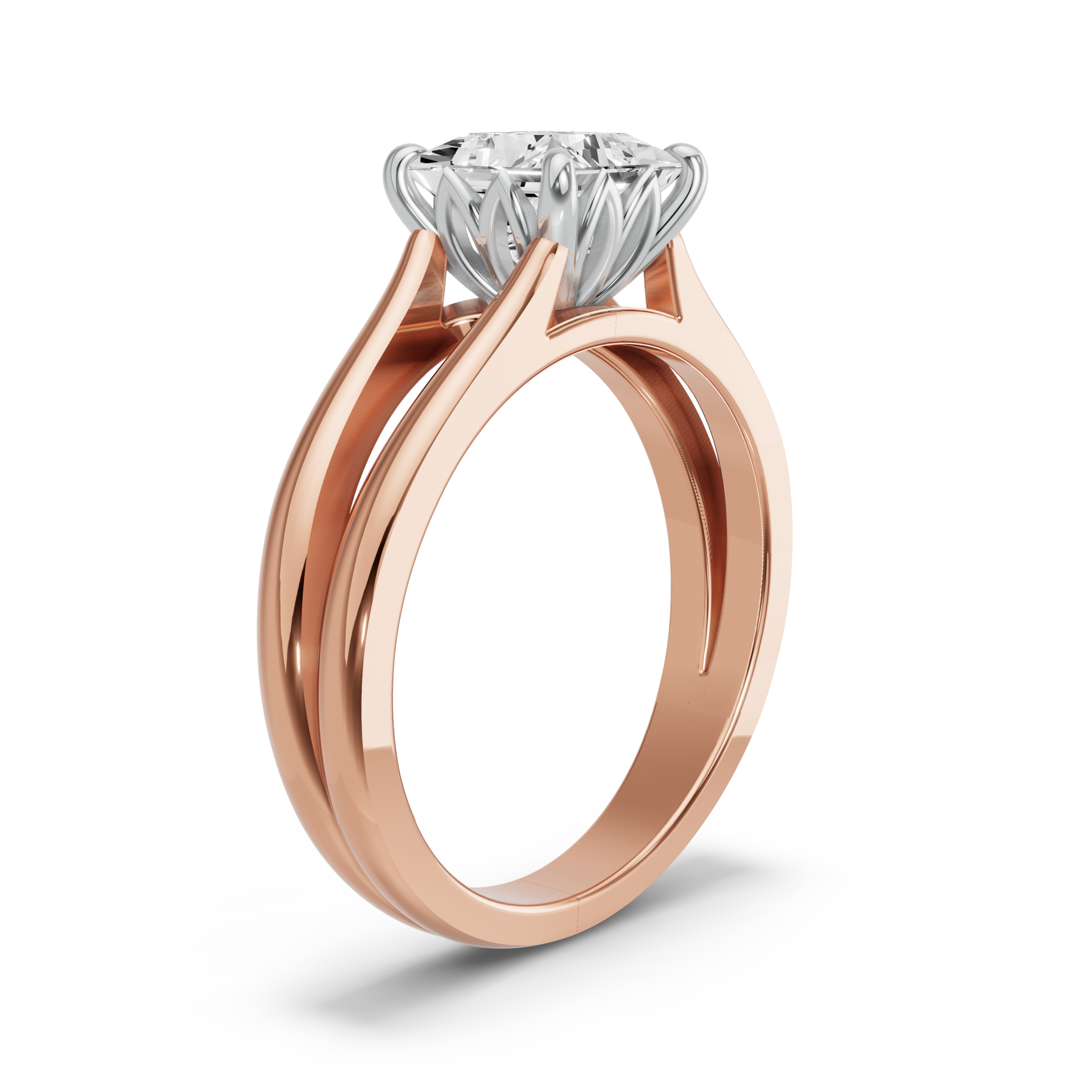 Image for Princess Lotus Basket Ring with Split Ring Solitaire band in 10K Two Tone Yellow Gold