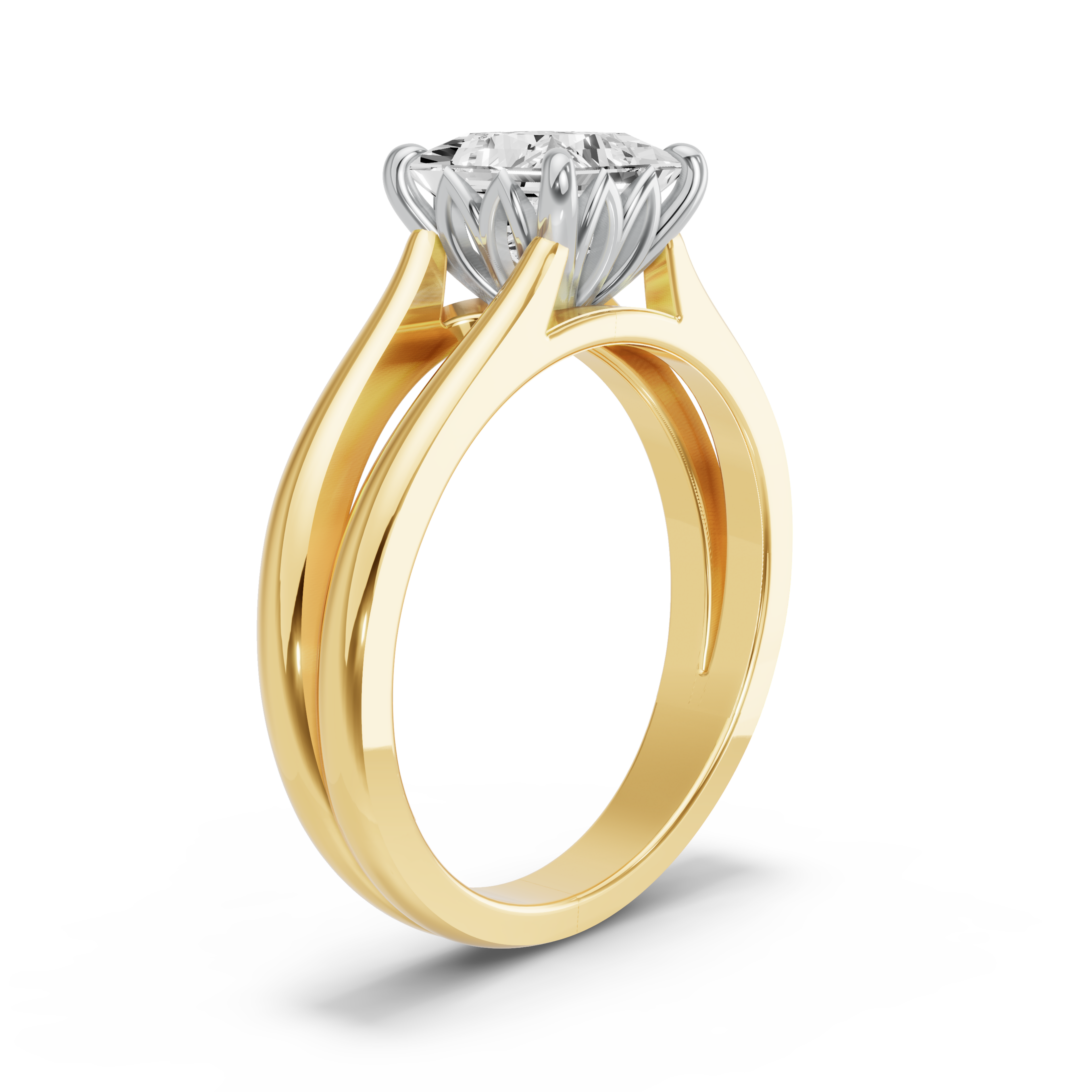 Image for Princess Lotus Basket Ring with Split Ring Solitaire band in 14K Rose Gold