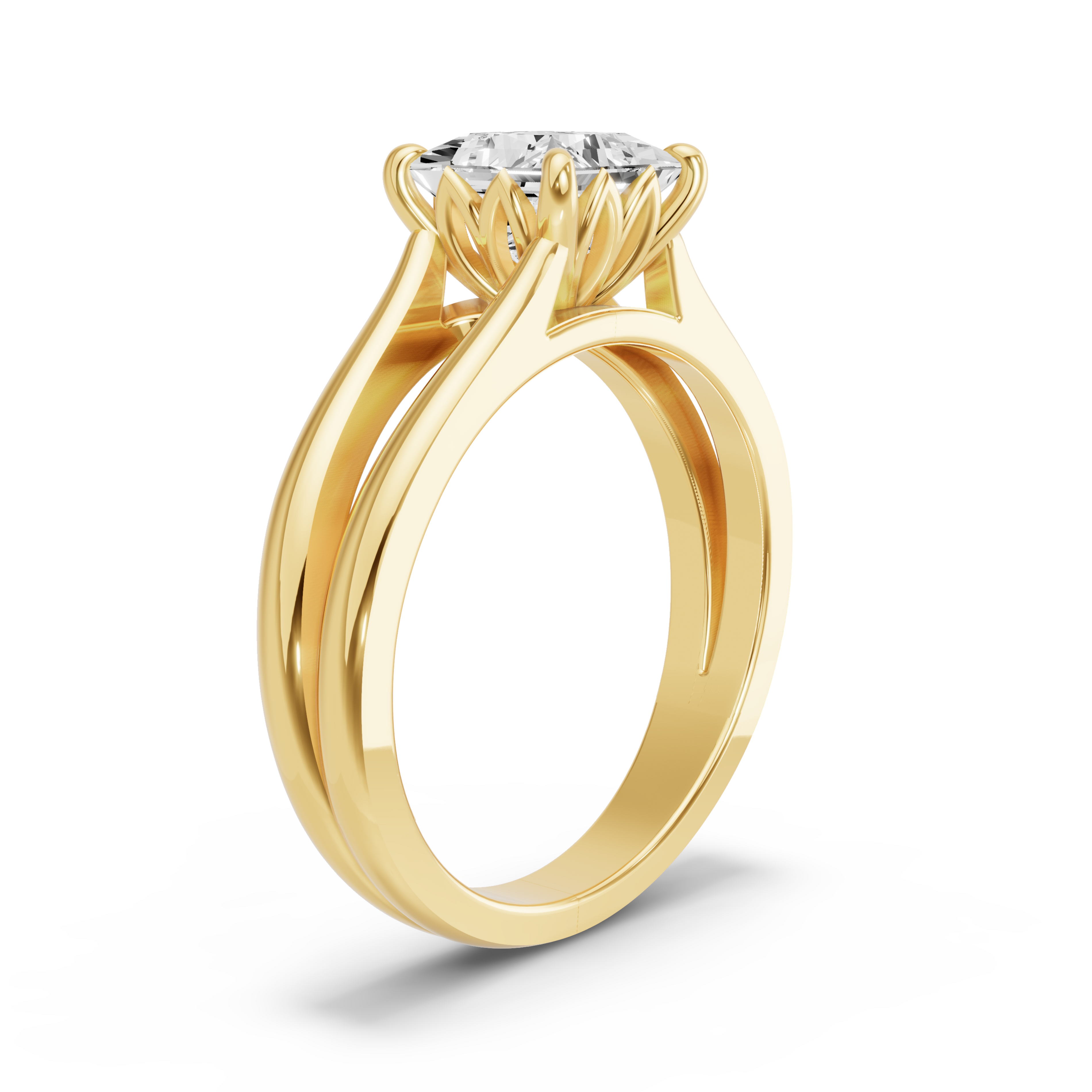 Image for Princess Lotus Basket Ring with Split Ring Solitaire band in 14K White Gold