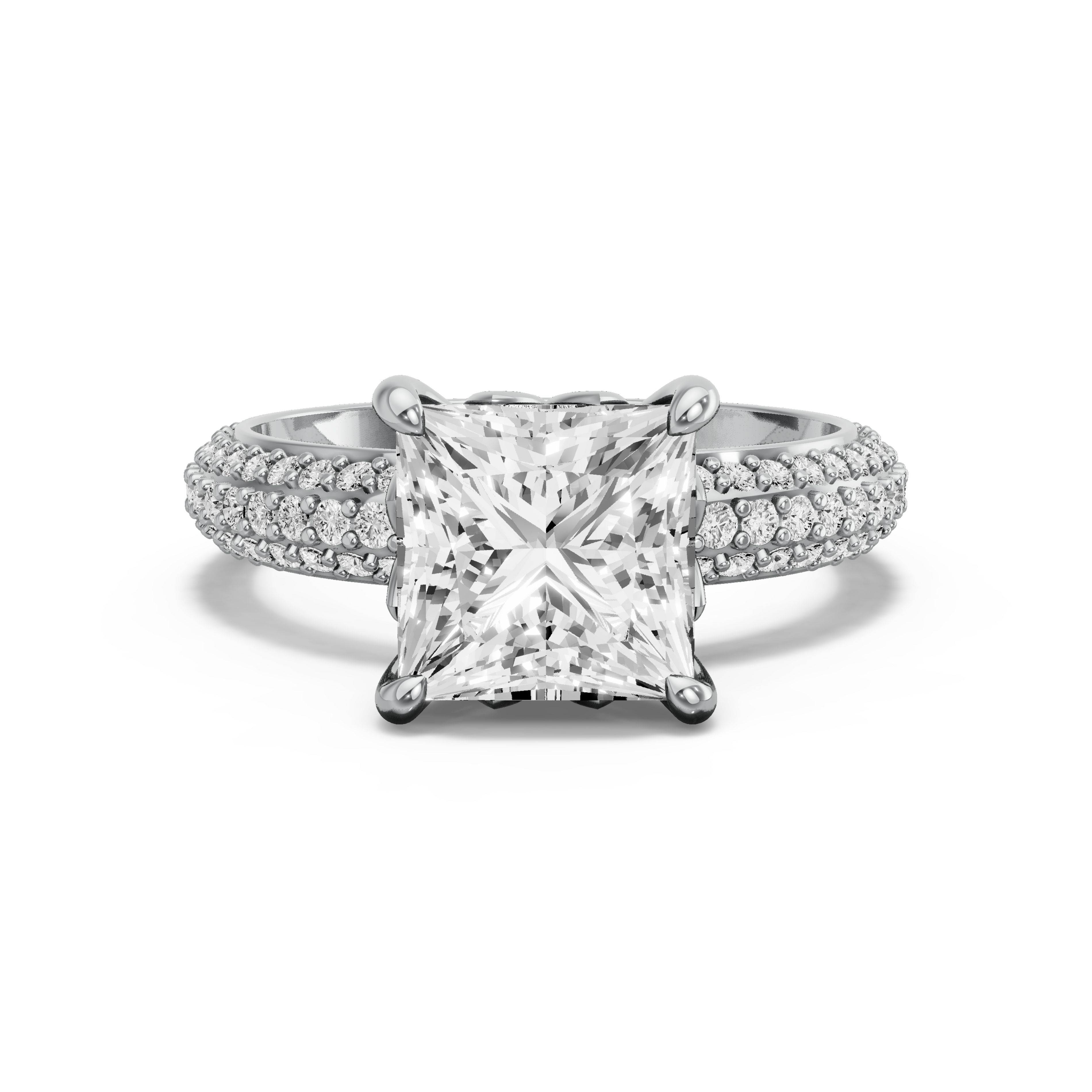 Image for Princess Lotus Basket Ring with Triple Row Pave band in 10K Two Tone Rose Gold