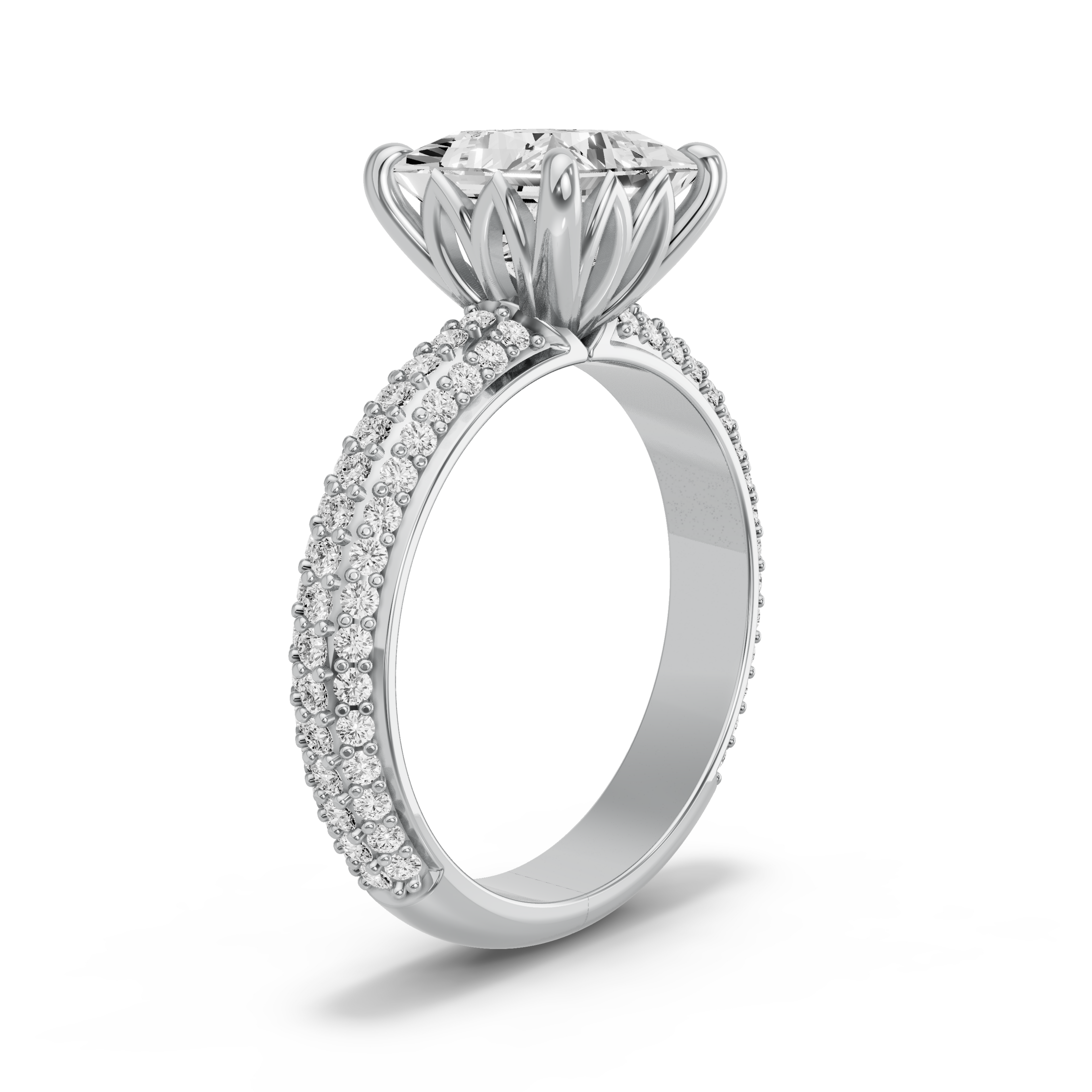 Image for Princess Lotus Basket Ring with Triple Row Pave band in 14K Two Tone Rose Gold