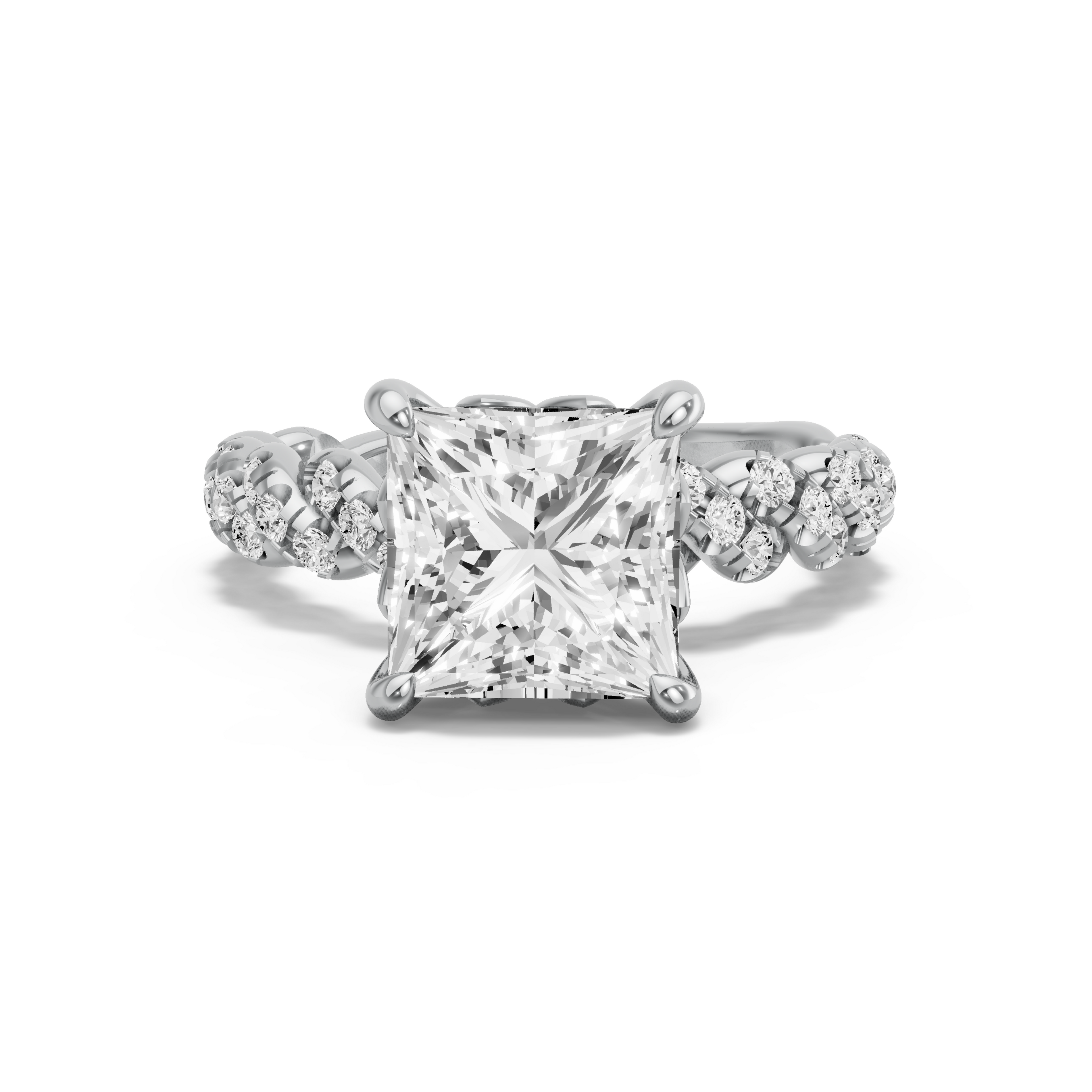 Image for Princess Lotus Basket Ring with Twist Pave band in 18K Two Tone Rose Gold