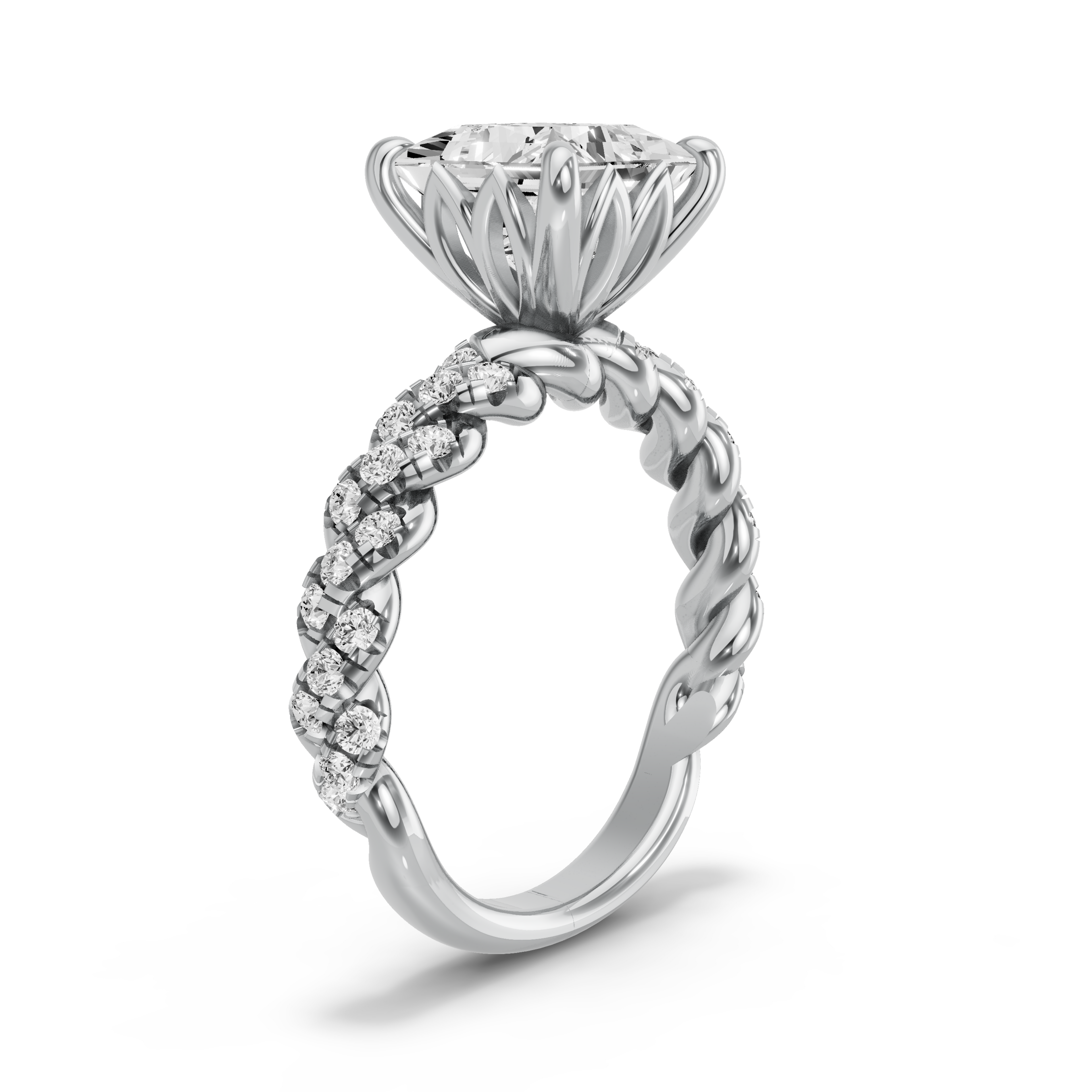 Image for Princess Lotus Basket Ring with Triple Row Pave band in 950 Platinum