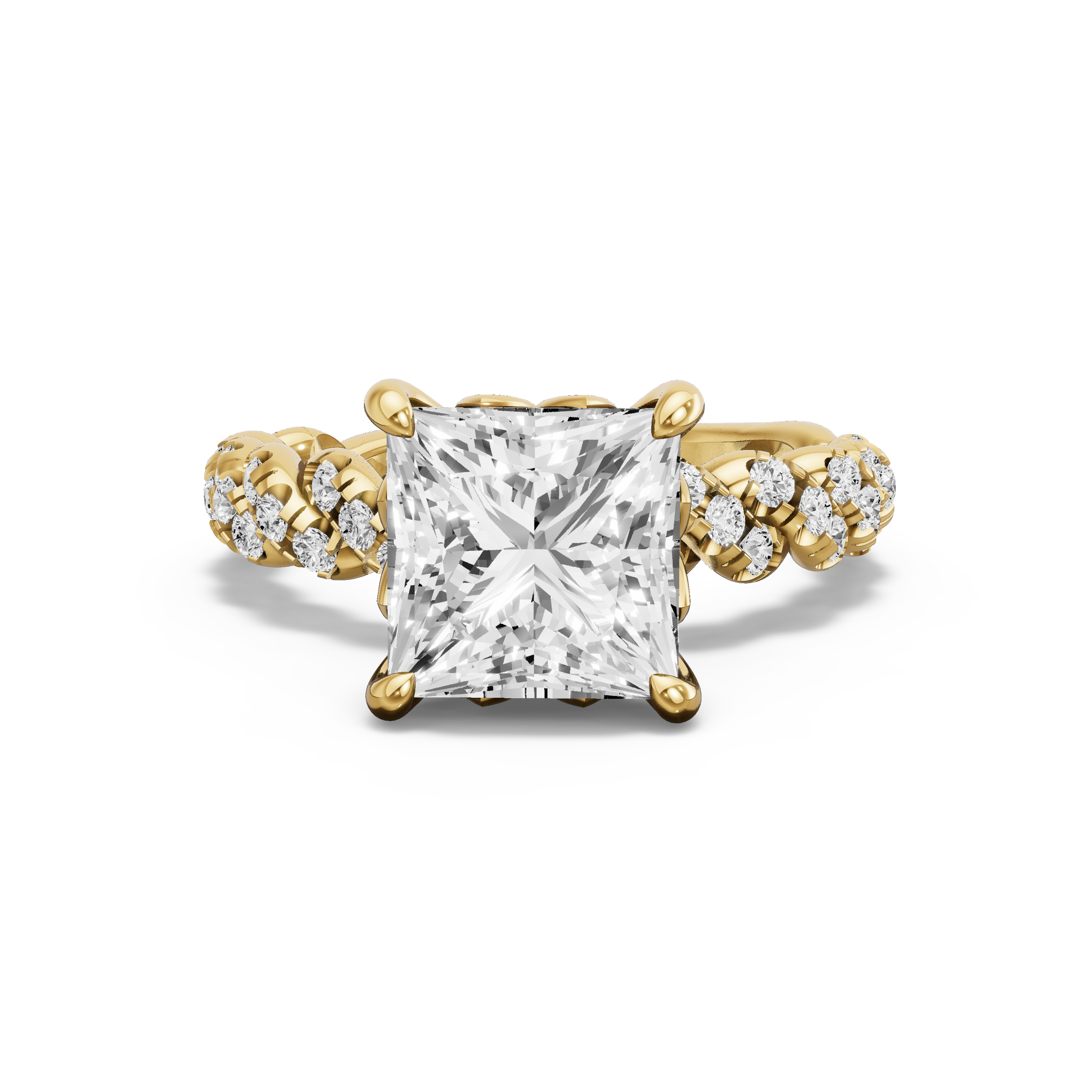 Image for Princess Lotus Basket Ring with Twist Pave band in 14K White Gold