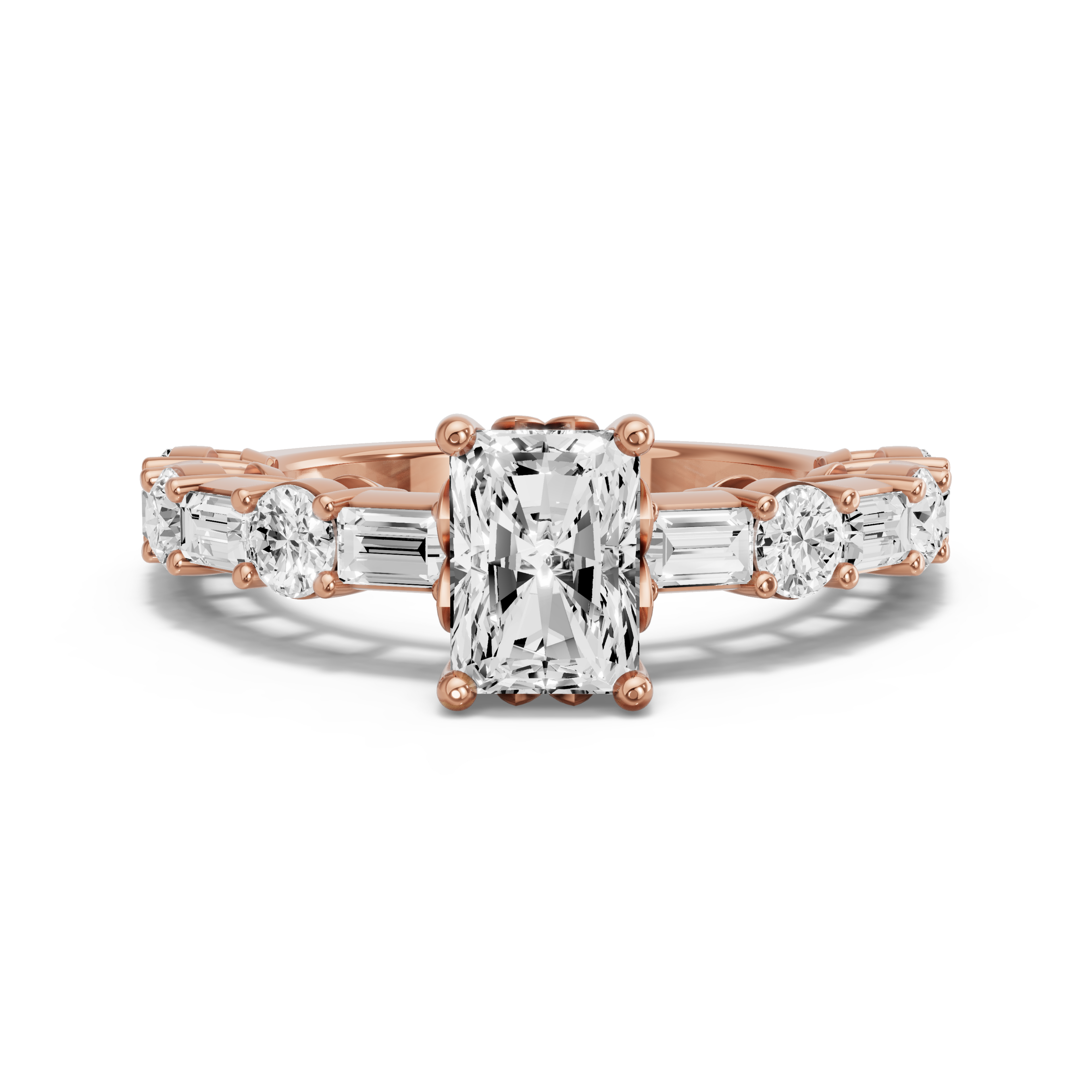 Image for Radiant Lotus Basket Ring with Alternating Baguette band in 10K Yellow Gold