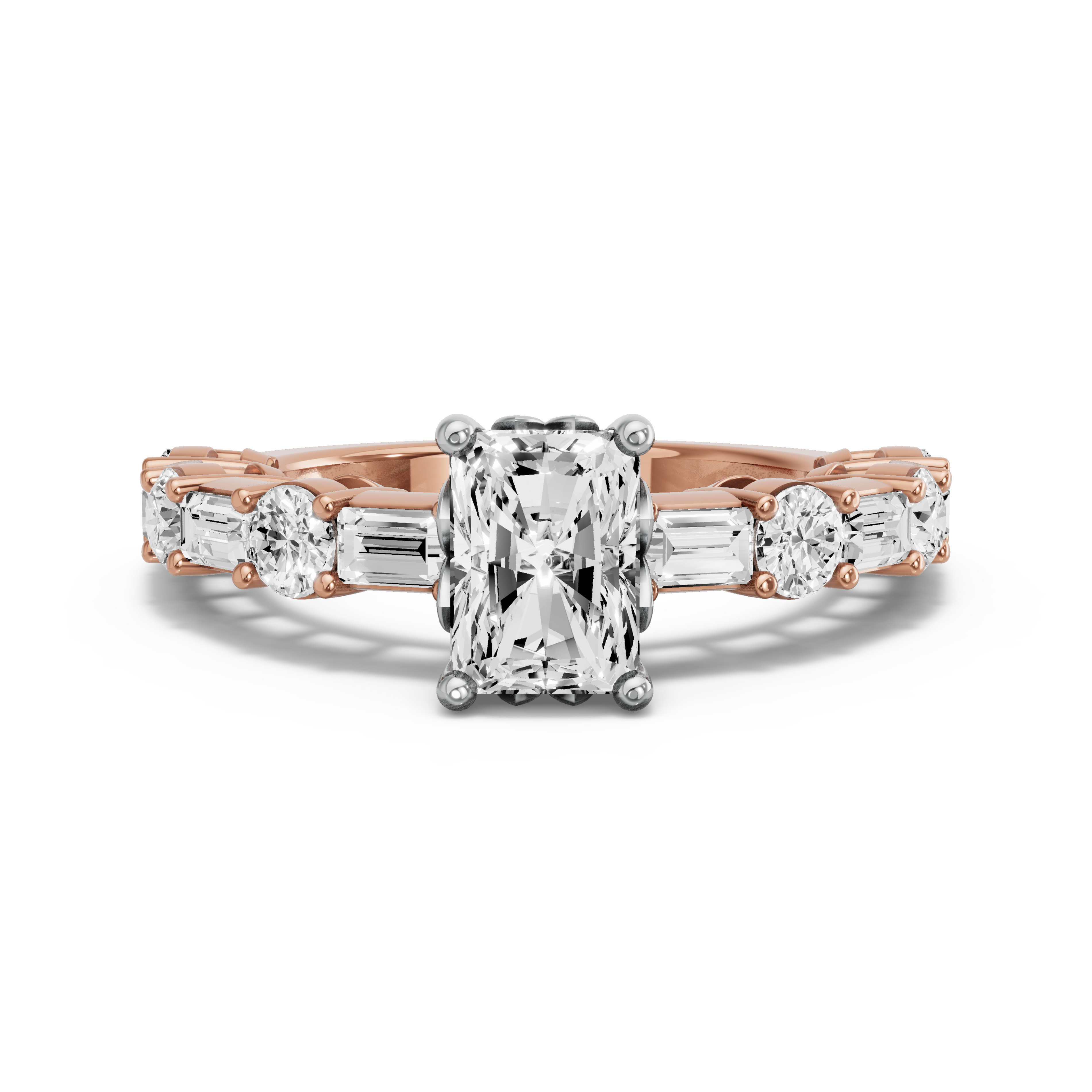 Image for Radiant Lotus Basket Ring with Alternating Baguette band in 10K Two Tone Yellow Gold