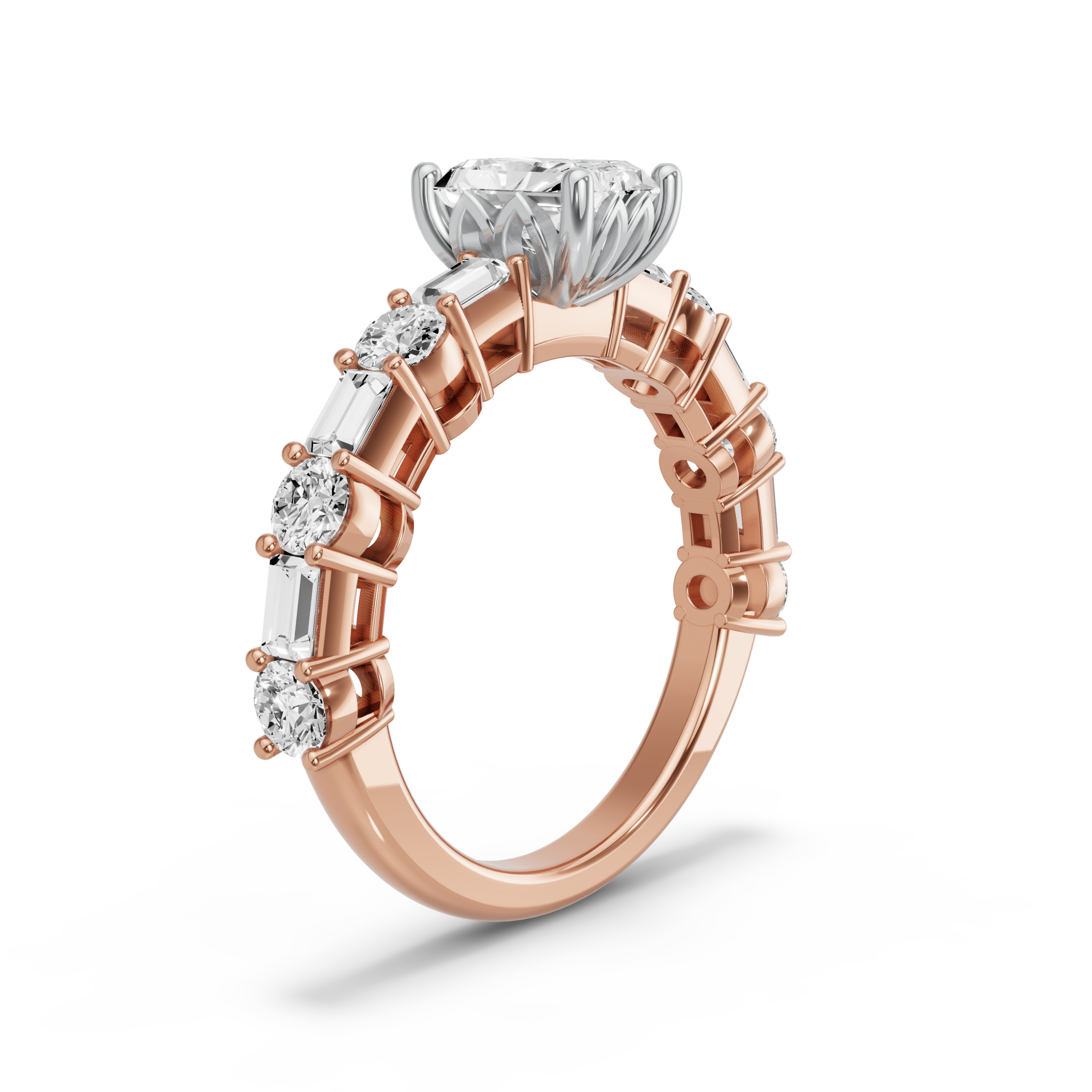Image for Radiant Lotus Basket Ring with Alternating Baguette band in 10K Two Tone Yellow Gold