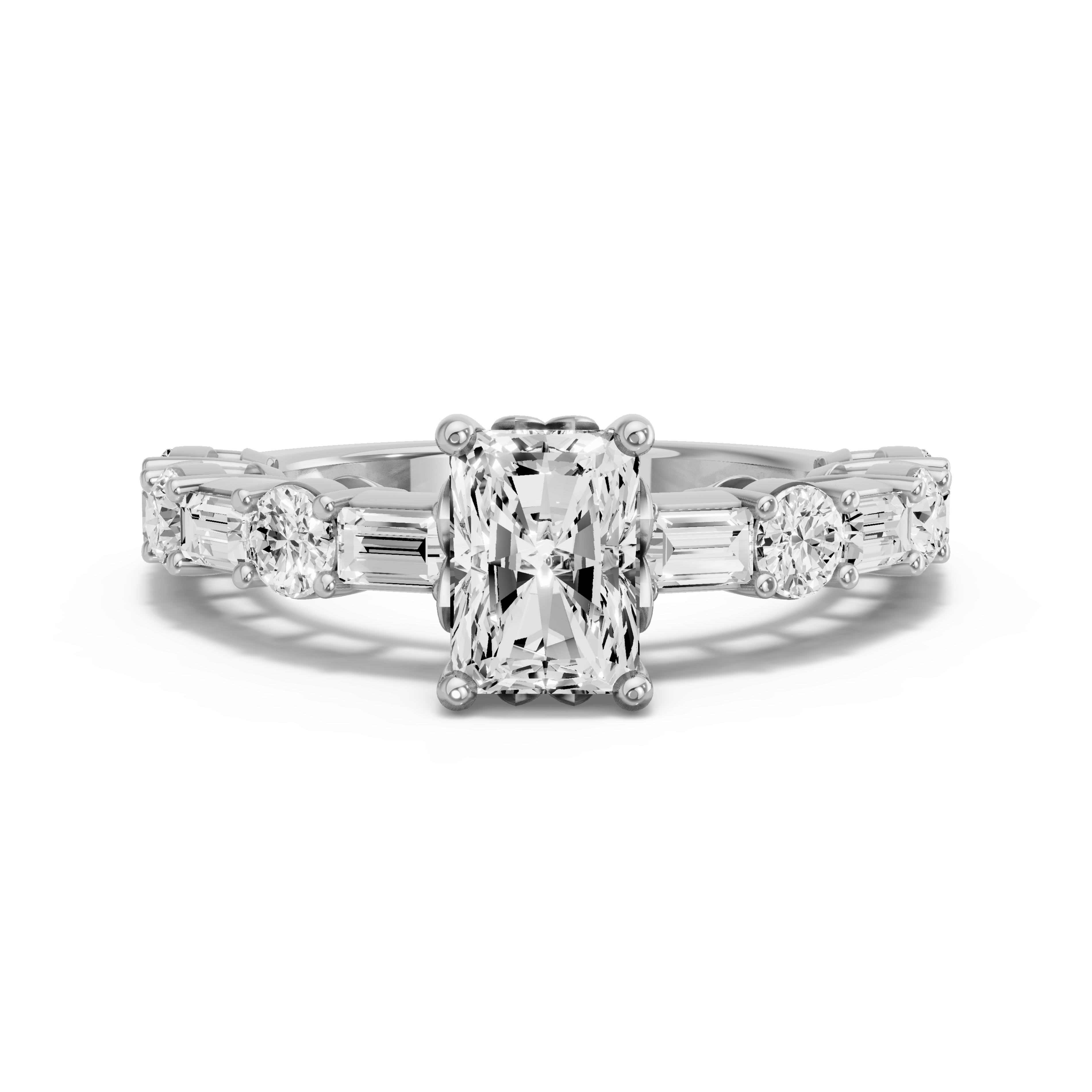 Image for Radiant Lotus Basket Ring with Alternating Baguette band in 14K Two Tone Rose Gold