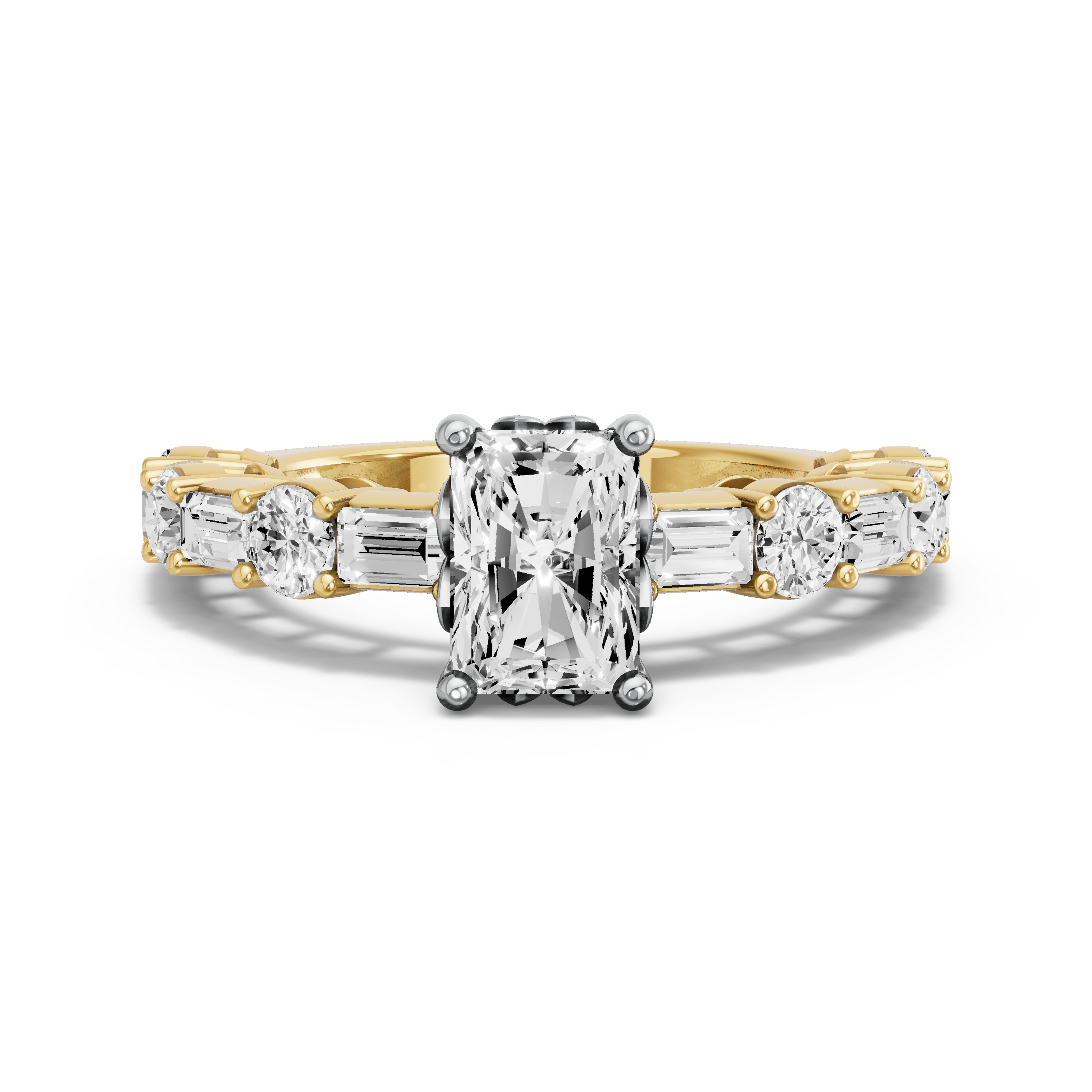 Image for Radiant Lotus Basket Ring with Alternating Baguette band in 10K Rose Gold