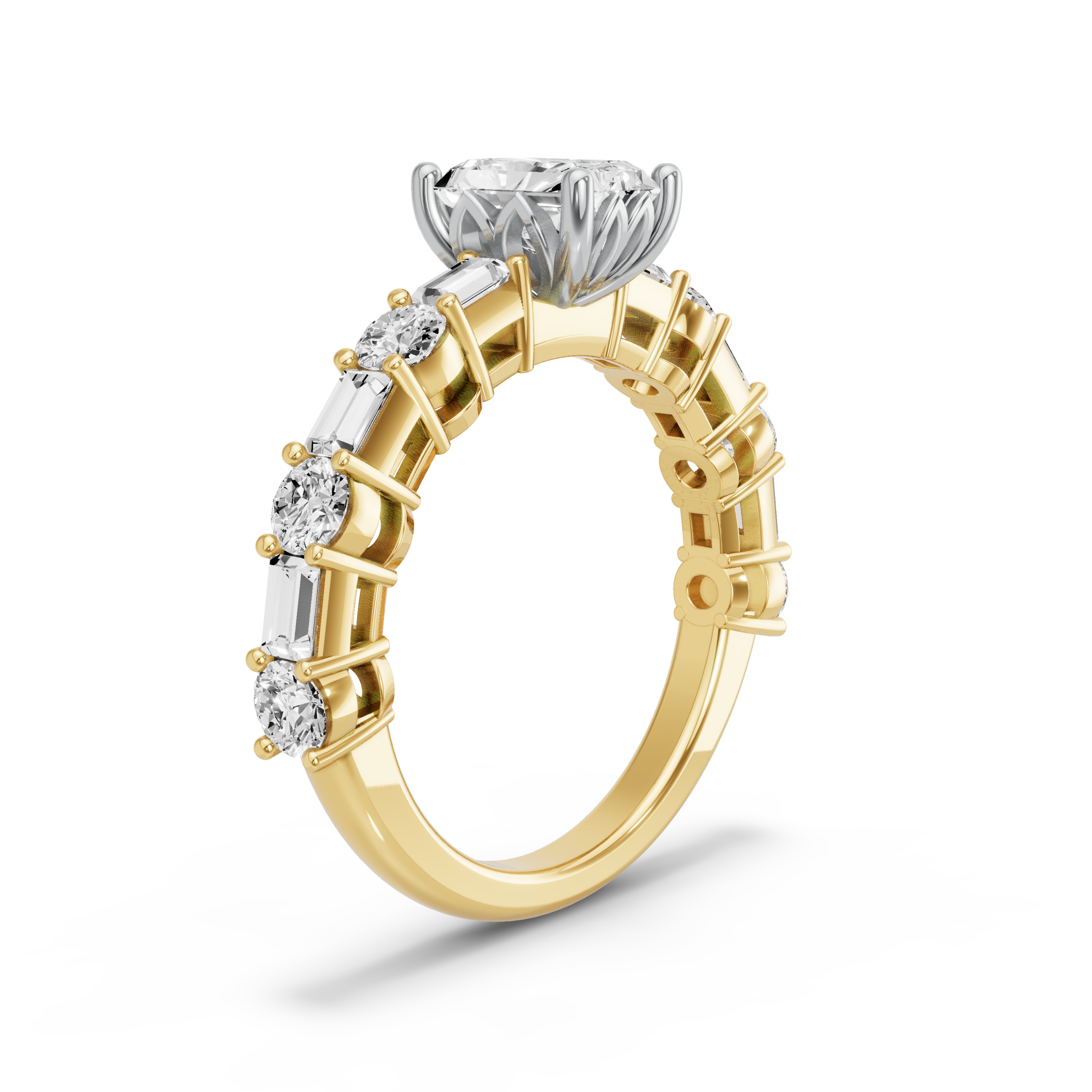 Image for Radiant Lotus Basket Ring with Alternating Baguette band in 10K Rose Gold
