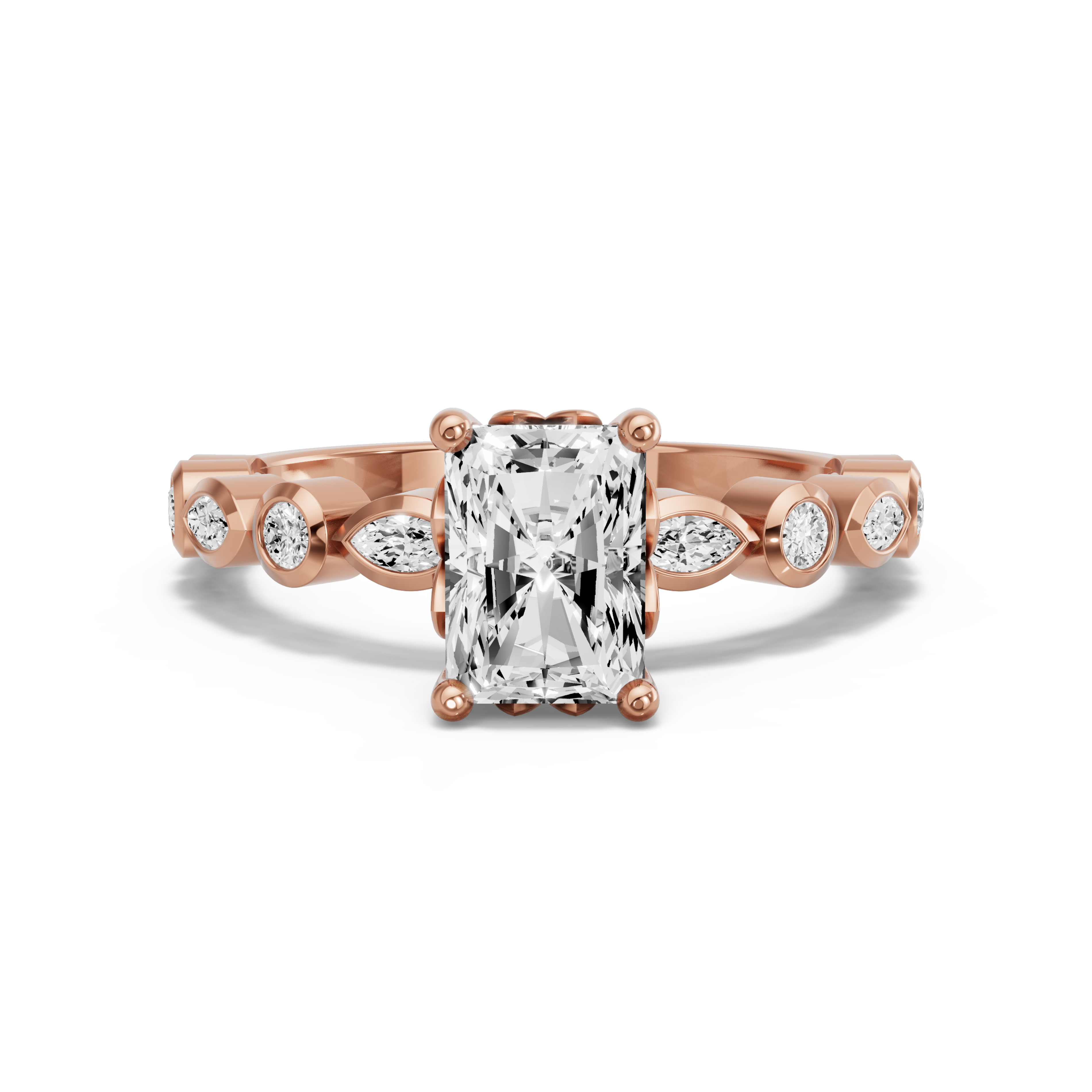 Image for Radiant Lotus Basket Ring with Alternating Marquise band in 18K Yellow Gold