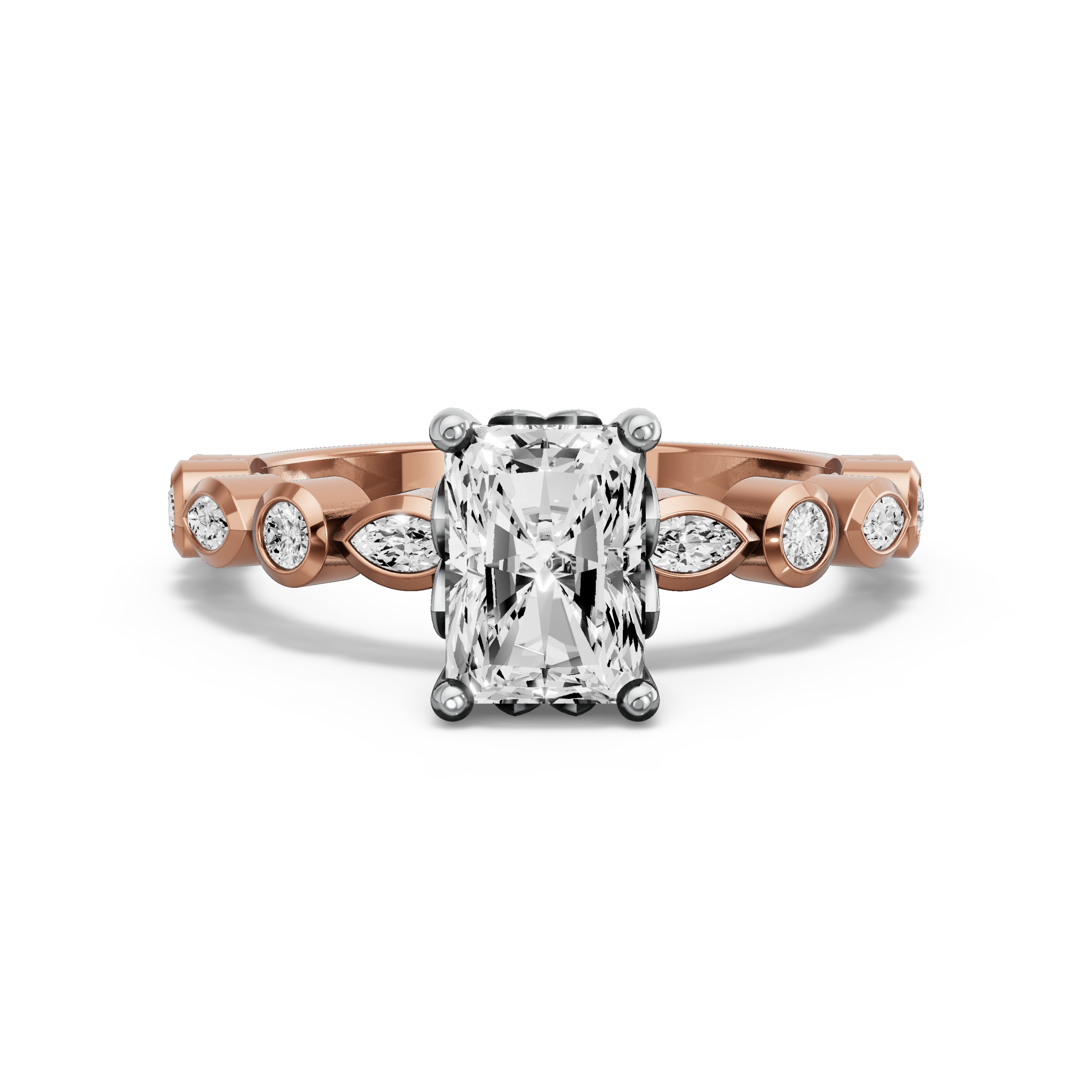 Image for Radiant Lotus Basket Ring with Alternating Marquise band in 10K Two Tone Yellow Gold